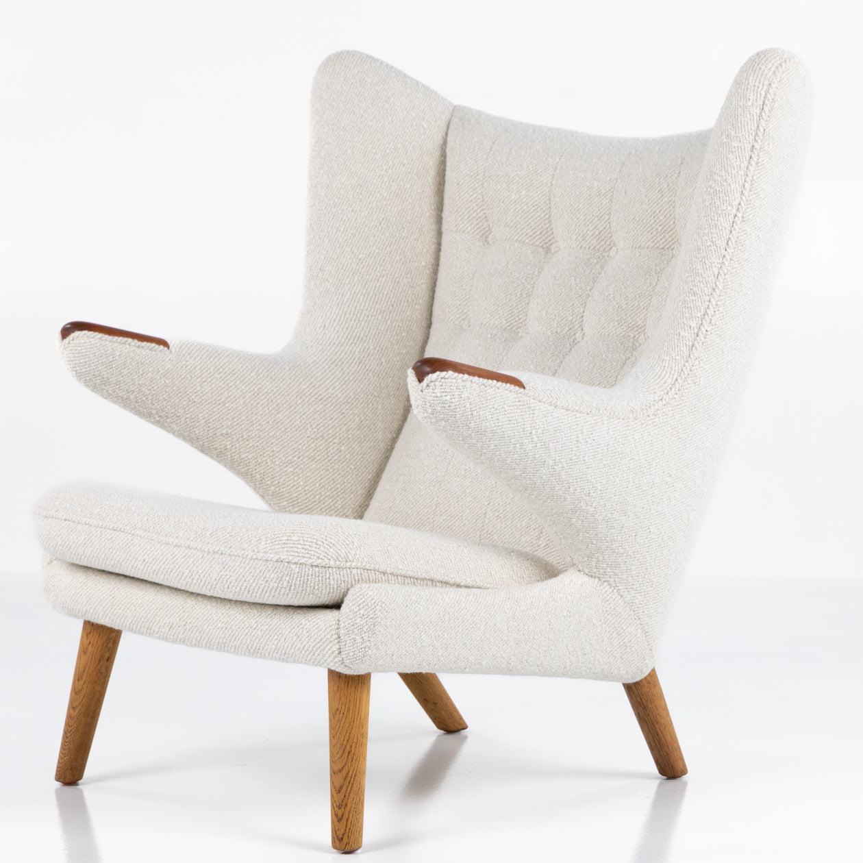 Scandinavian Modern AP 19 - Papa Bear chair & stool in new fabric by Hans J. Wegner For Sale