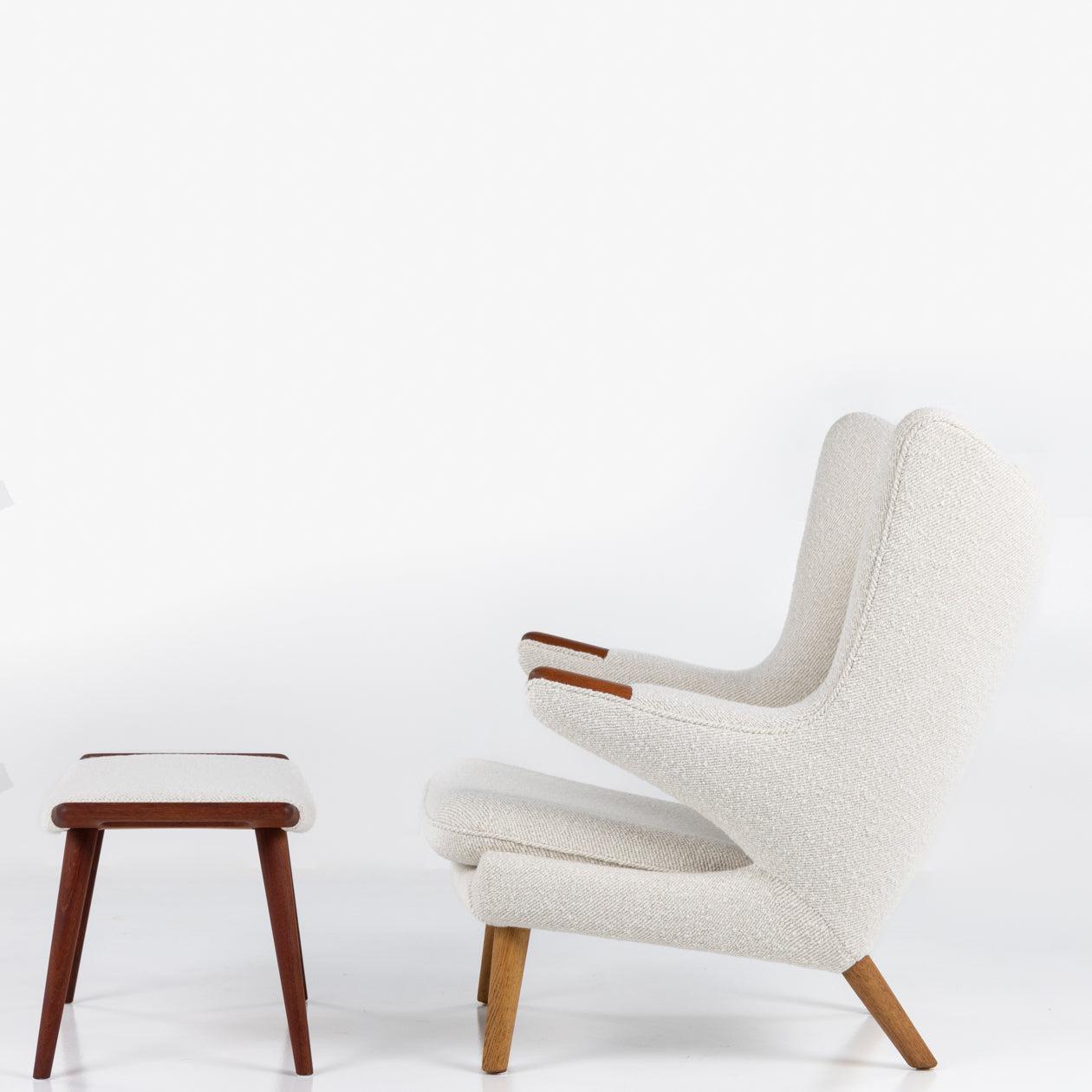 AP 19 - Papa Bear chair & stool in new fabric by Hans J. Wegner In Excellent Condition For Sale In Copenhagen, DK