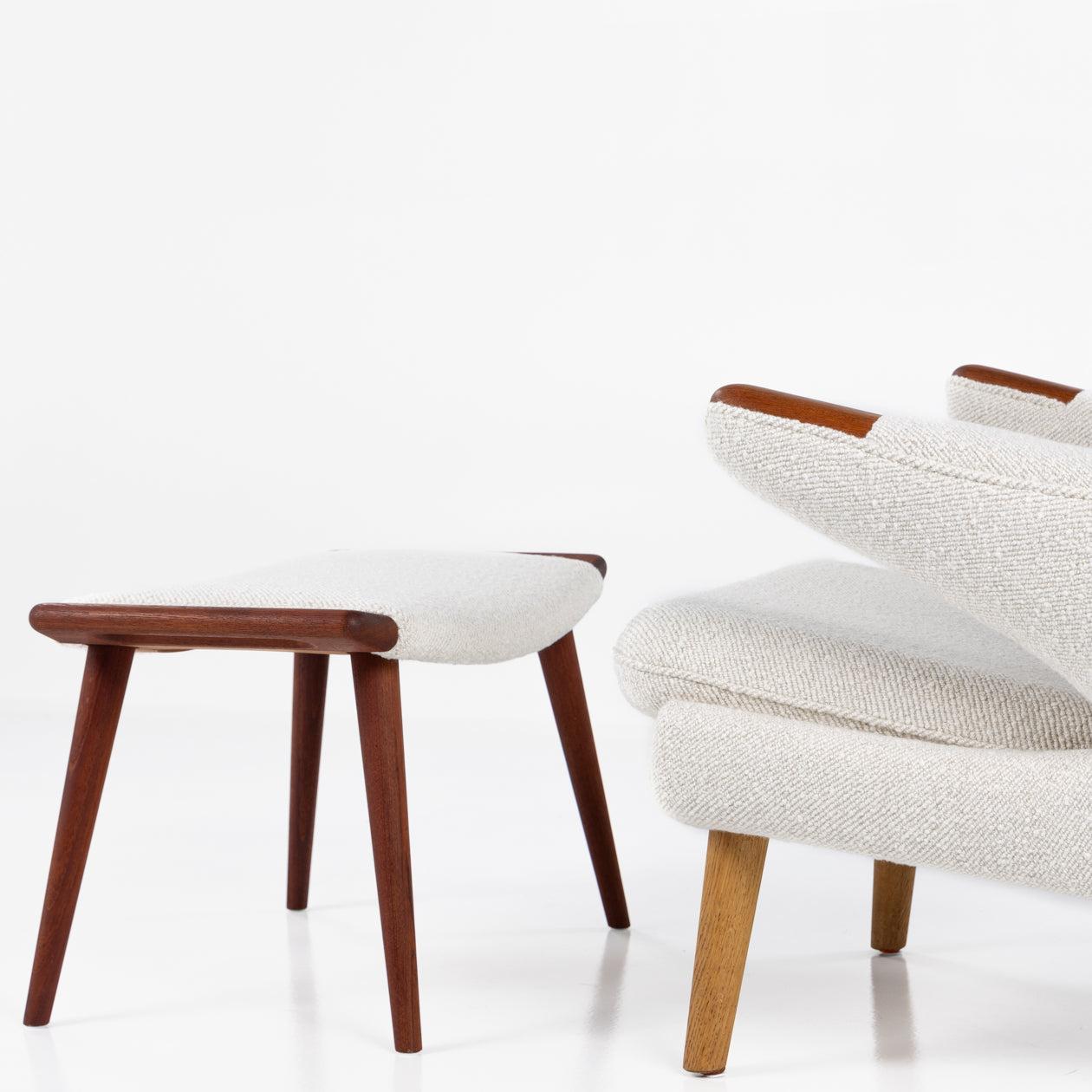 20th Century AP 19 - Papa Bear chair & stool in new fabric by Hans J. Wegner For Sale