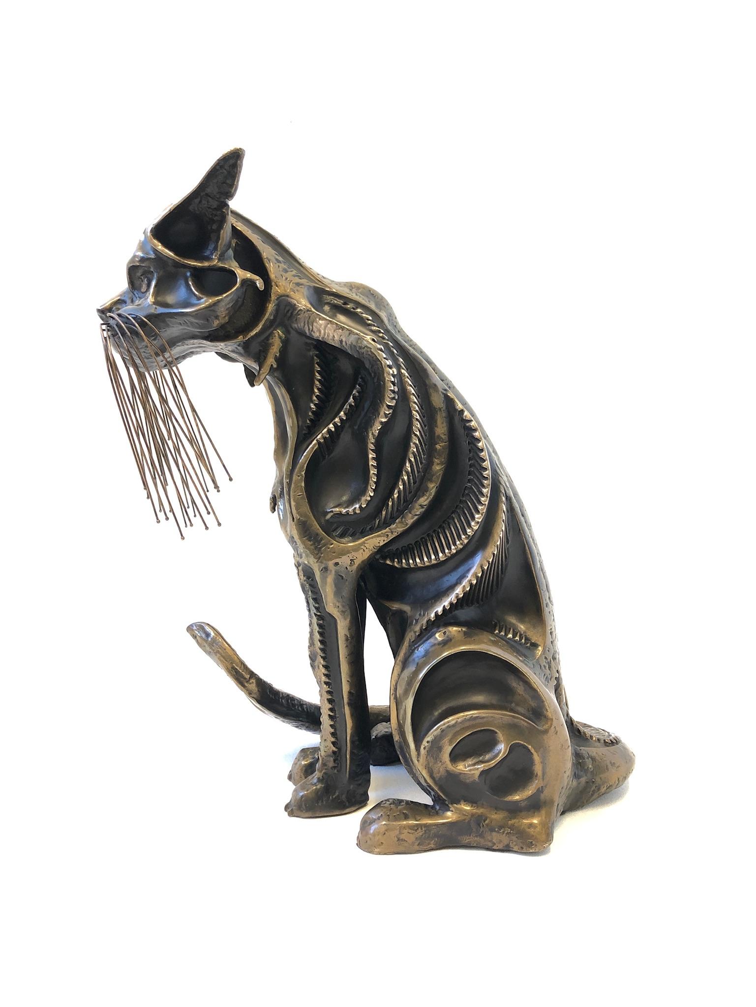 Brutalist AP Bronze Cat Sculpture Signed by John Jagger 