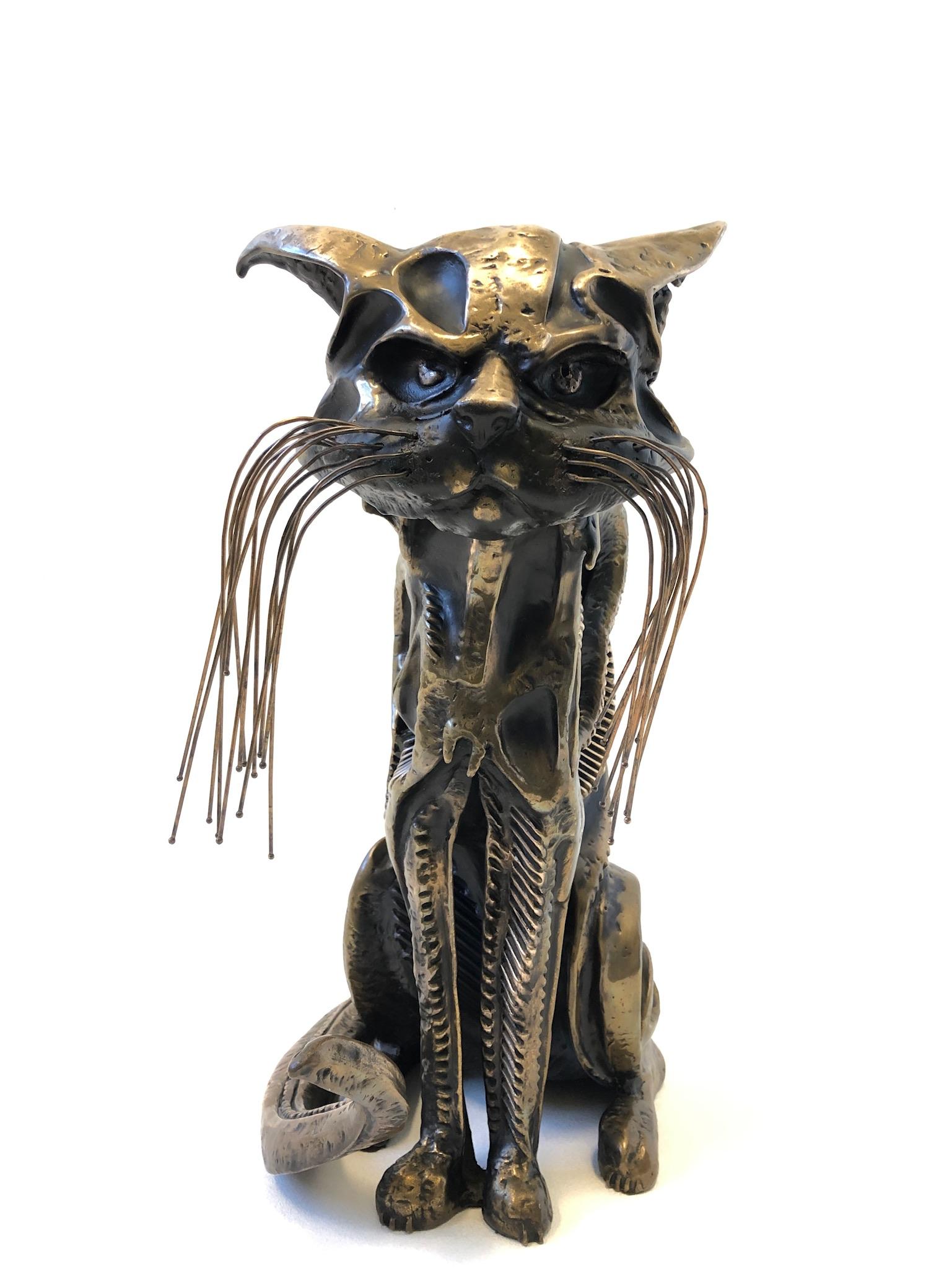 Cast AP Bronze Cat Sculpture Signed by John Jagger 