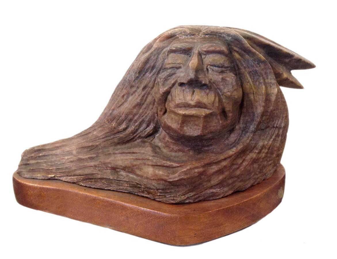 A.P. Martinez Figurative Sculpture - Indian Chief; A. P. Martinez; alabaster