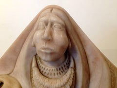Woman with a pot; A. P. Martinez; alabaster, corn and wooden base