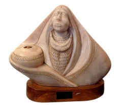 Woman with a pot; A. P. Martinez; alabaster, corn and wooden base