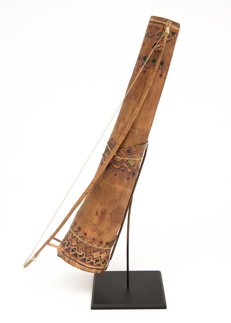 Native American Apache Fiddle Made from Dried Agave Stalk with Blue Green Yellow by Amos Gustina For Sale