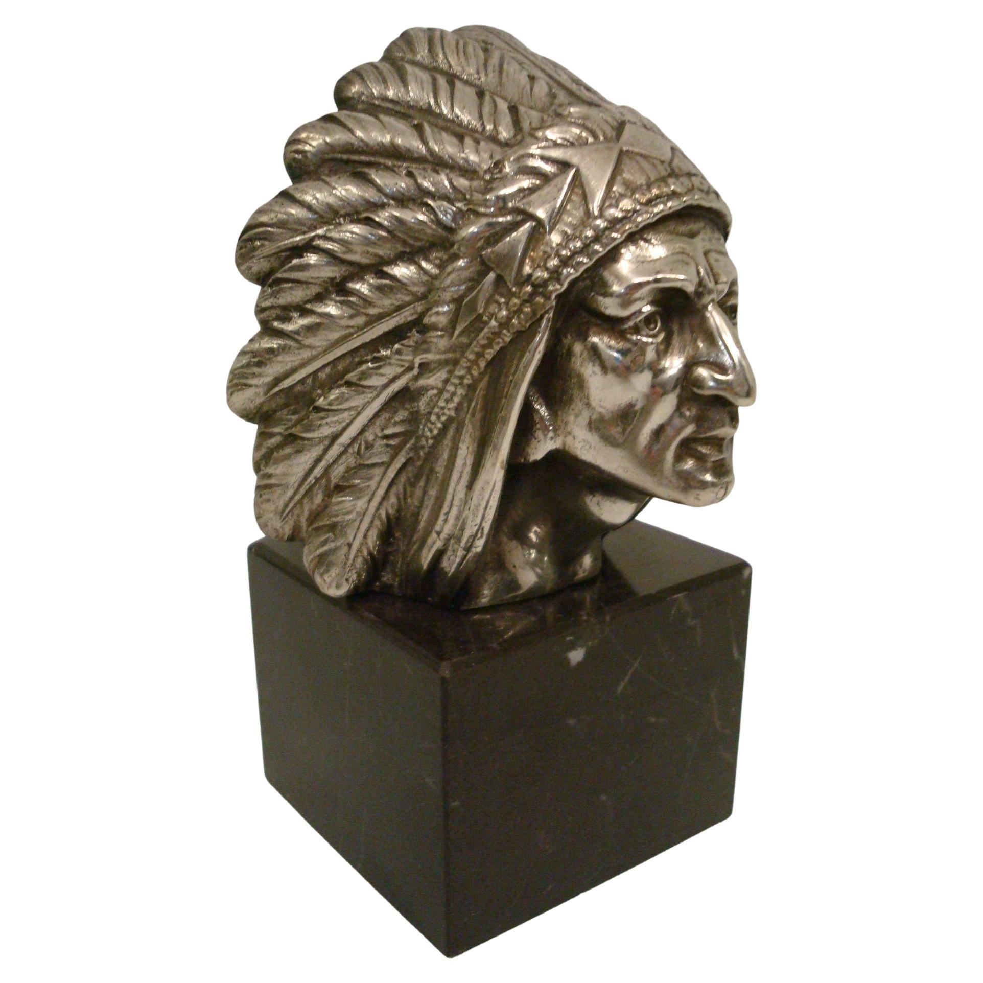 Apache Indian Chief Head Car Mascot, Hood Ornament / Paperweight, France, 1925