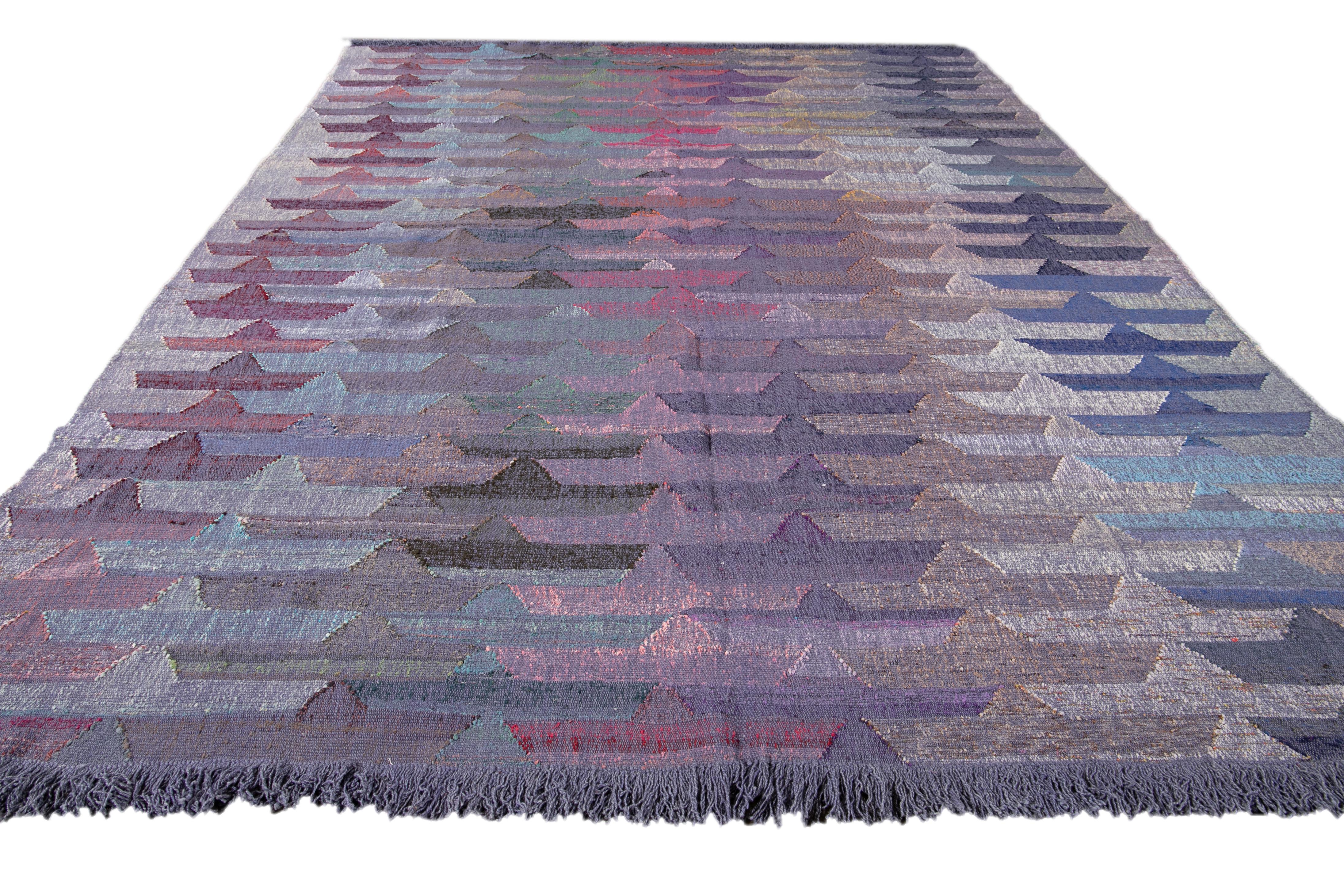 Afghan Apadana Modern Kilim Purple Handmade Abstract Wool Rug For Sale