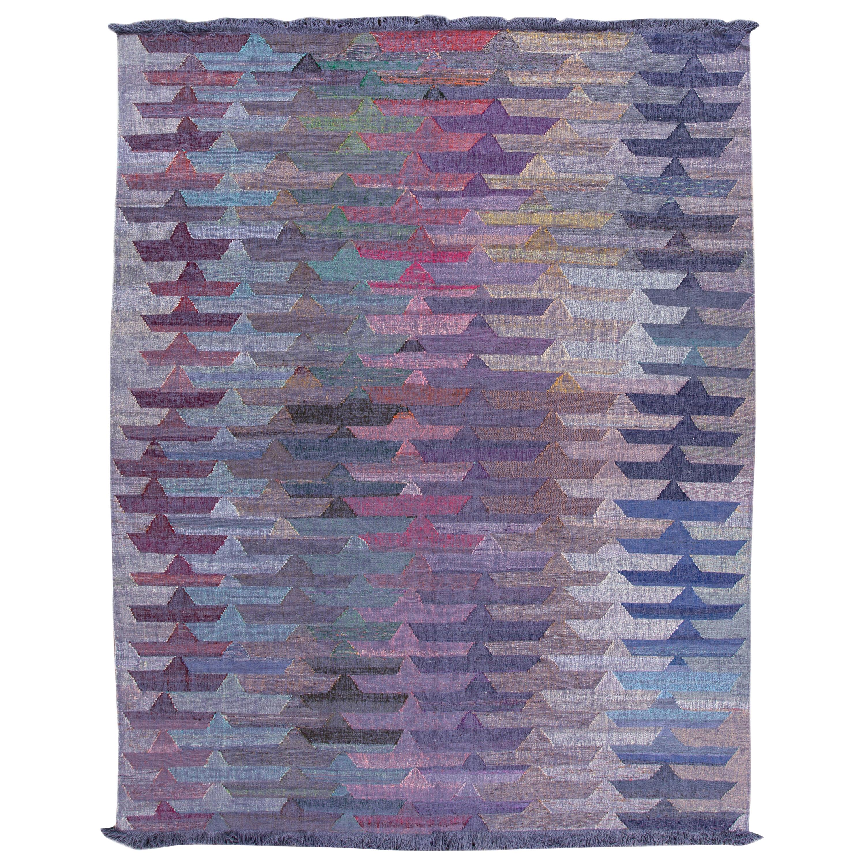 Apadana Modern Kilim Purple Handmade Abstract Wool Rug