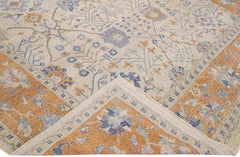 Apadana's Artisan Collection Beige und Orange Handgefertigter Teppich aus entworfener Wolle