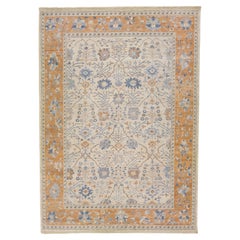Colección Artesana de Apadana Alfombra de lana beige y naranja diseñada a mano