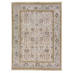 Apadana's Artisan Collection Beige Handgefertigter geblümter indischer Wollteppich