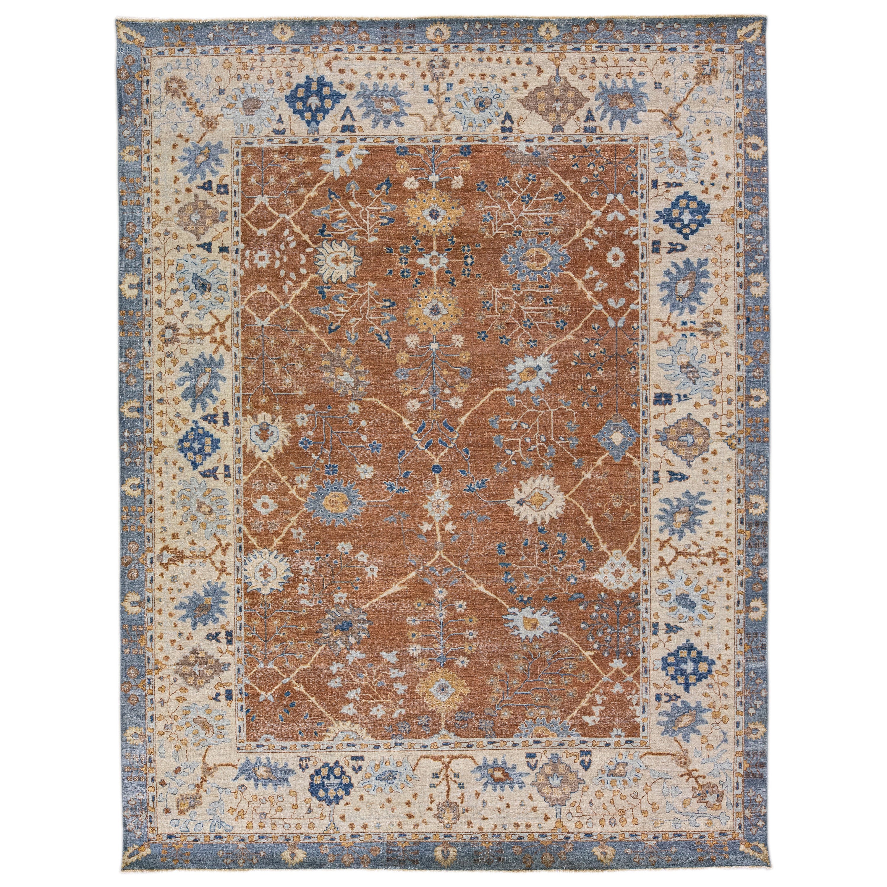 Tapis en laine marron Apadana's Artisan Collection à motifs floraux faits à la main