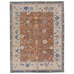 Apadana's Artisan Collection Brauner handgefertigter Wollteppich mit Blumenmuster