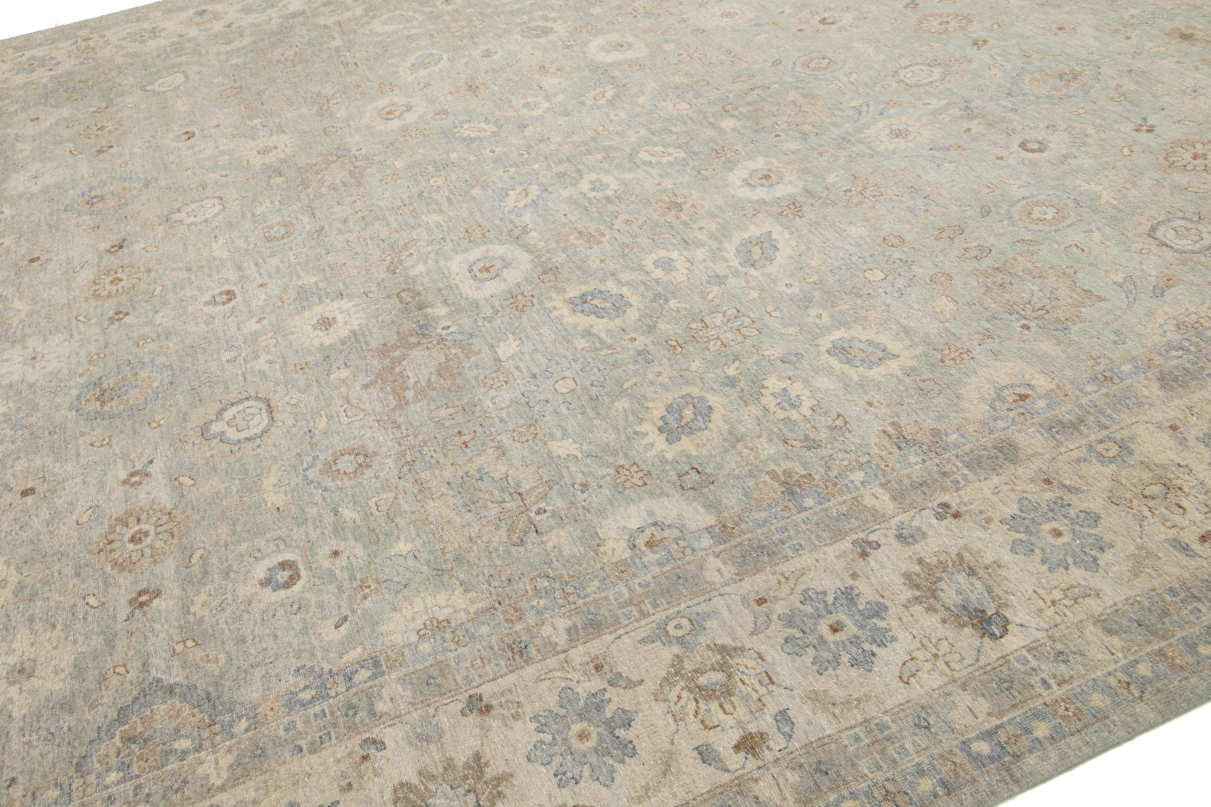 Hand-Knotted Apadana's Artisan Collection Gray Handmade Floral Indian Wool Rug For Sale