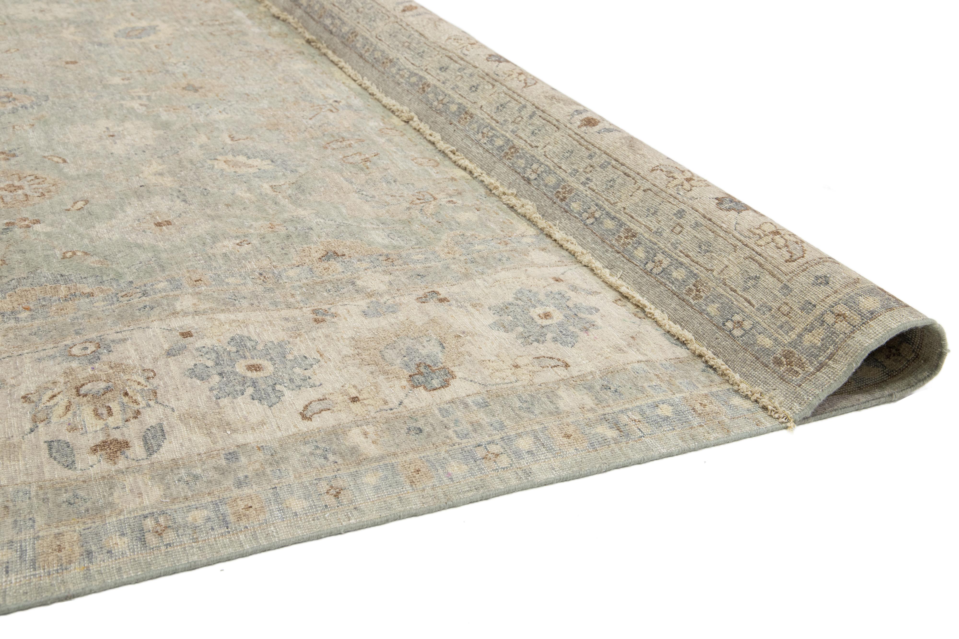 Apadana's Artisan Collection Gray Handmade Floral Indian Wool Rug In New Condition For Sale In Norwalk, CT