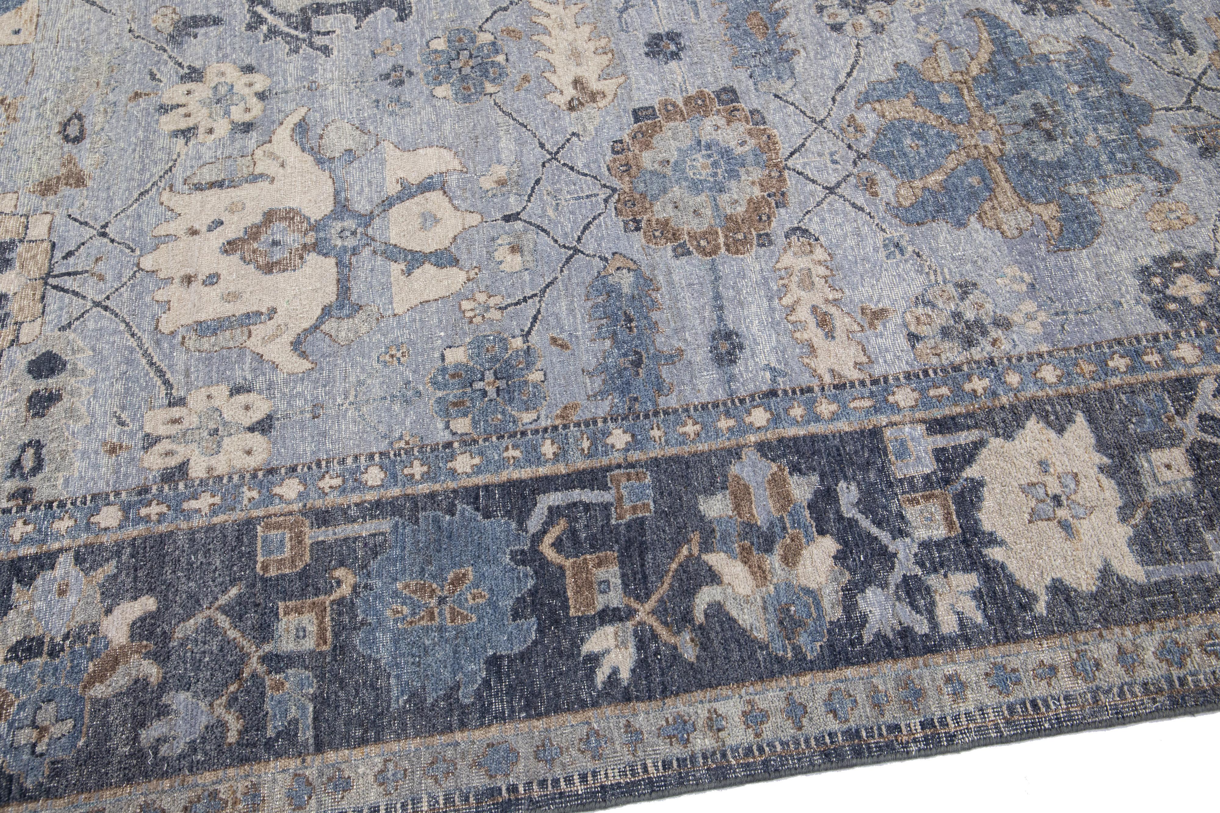 Apadana's Artisan Collection Grey Handmade Floral Motif Wool Rug In New Condition For Sale In Norwalk, CT