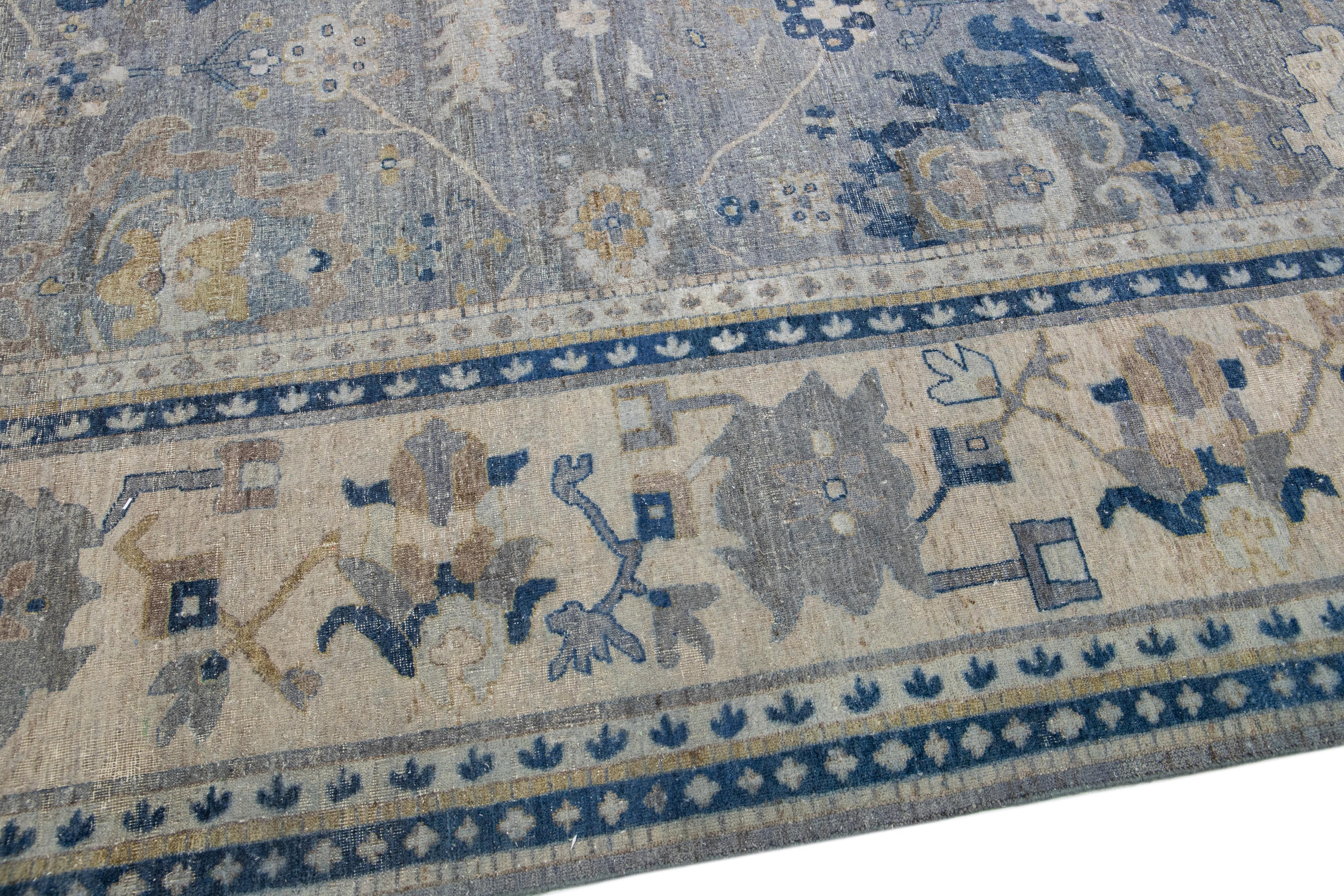 Apadana's Artisan Collection Handmade Allover Designed Gray Wool Rug In New Condition For Sale In Norwalk, CT