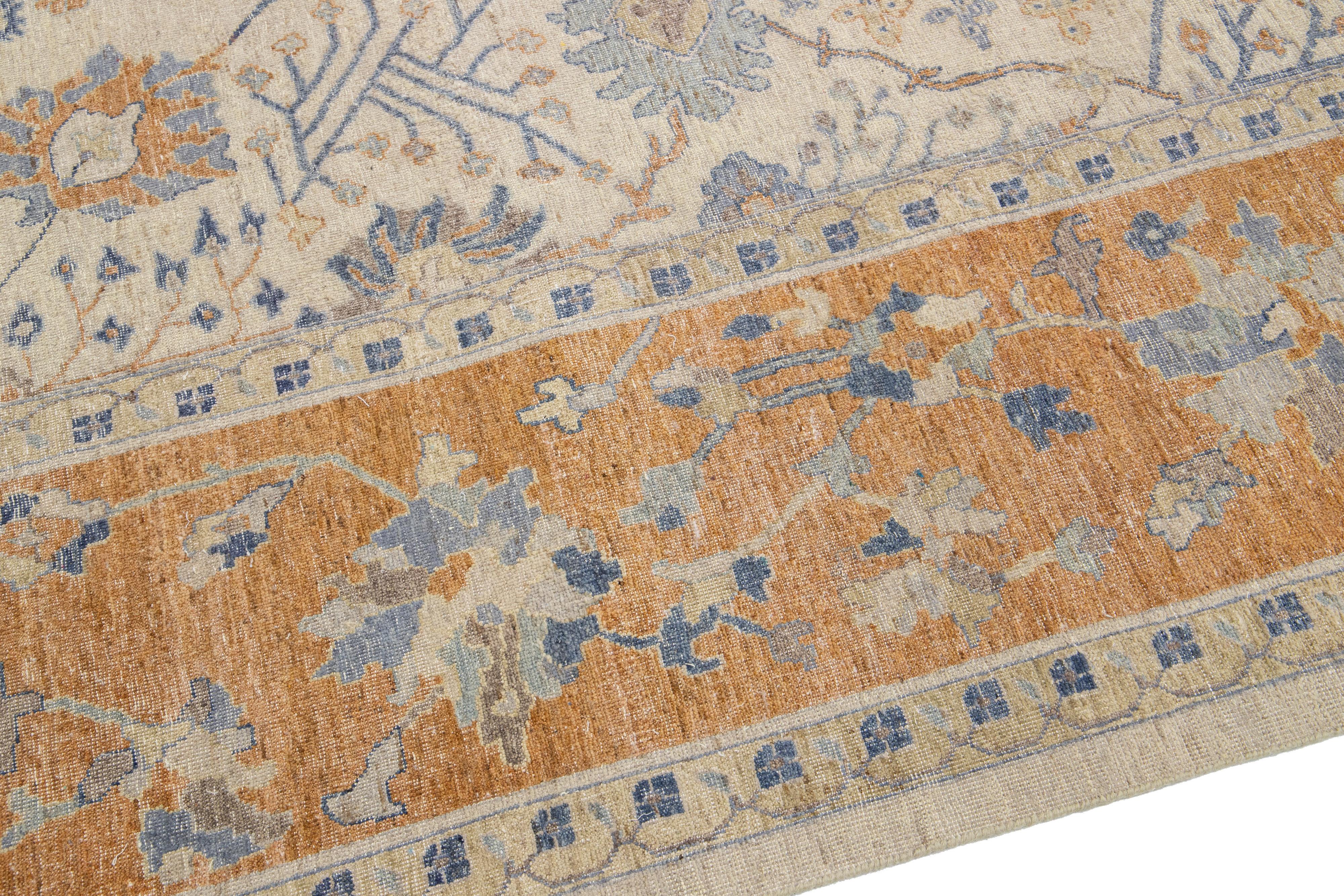 Apadana's Artisan Collection Handmade Beige and Orange Designed Wool Rug In New Condition For Sale In Norwalk, CT