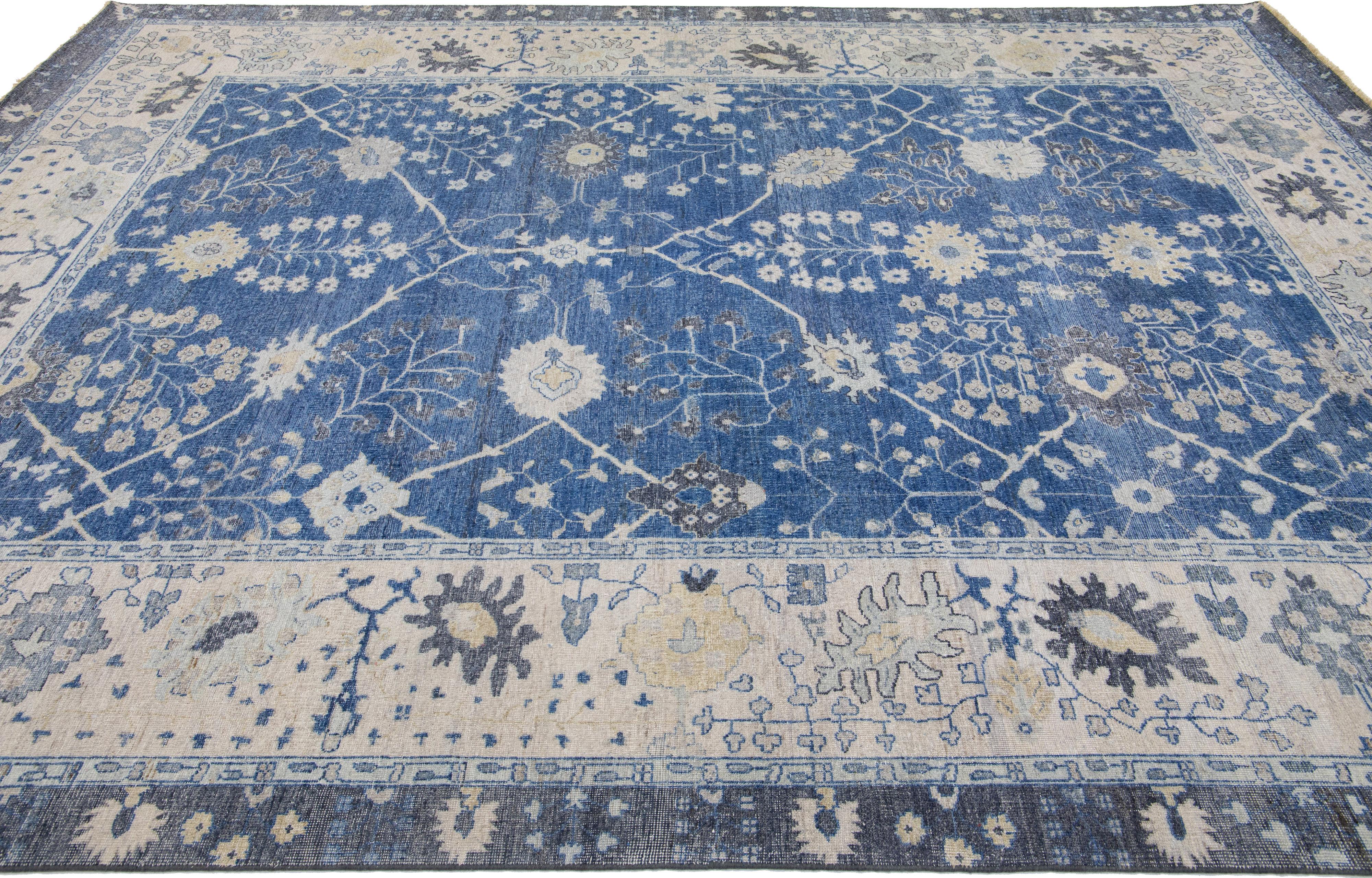 Hand-Knotted Apadana's Artisan Collection Handmade Blue Wool Rug For Sale