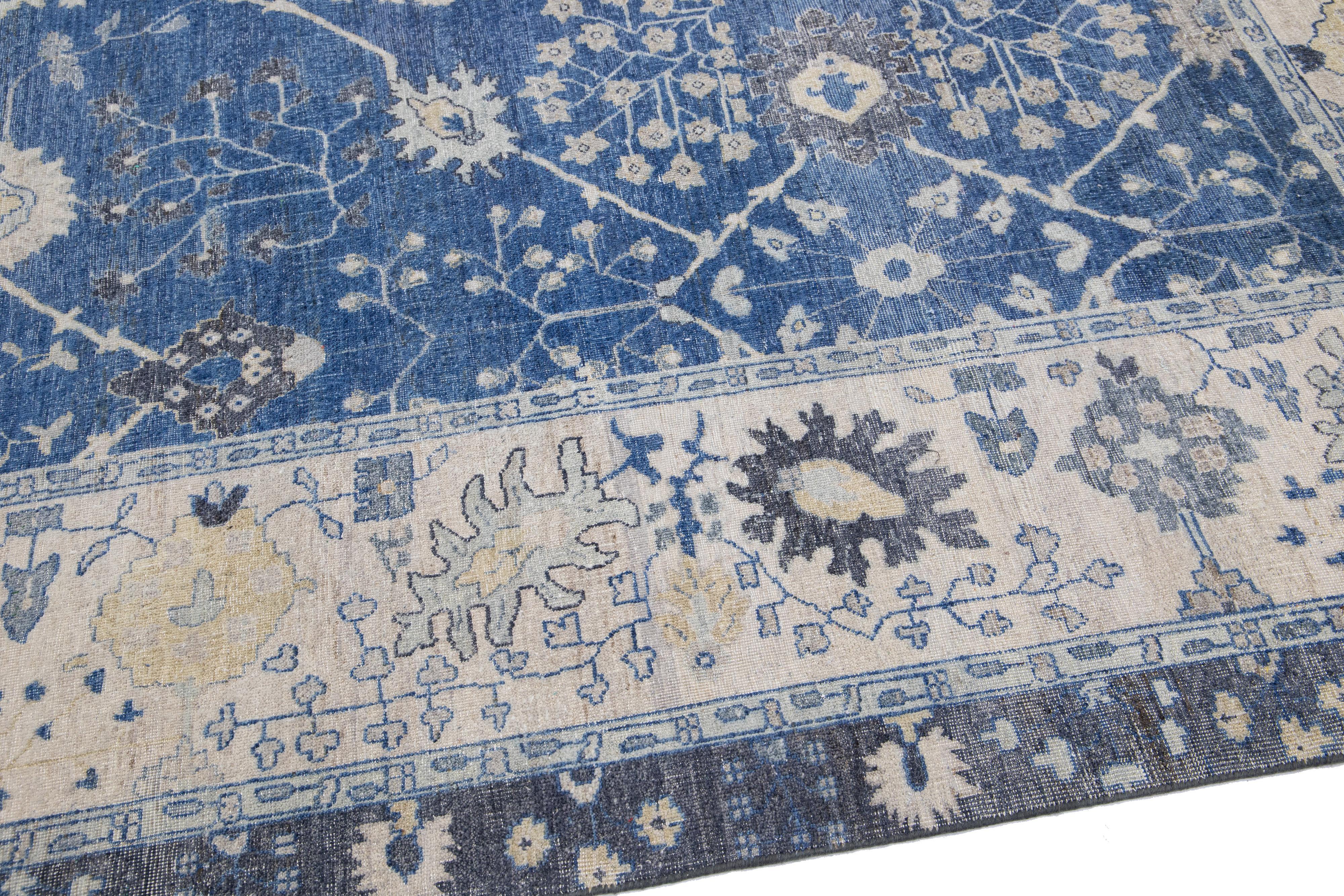 Apadana's Artisan Collection Handmade Blue Wool Rug In New Condition For Sale In Norwalk, CT