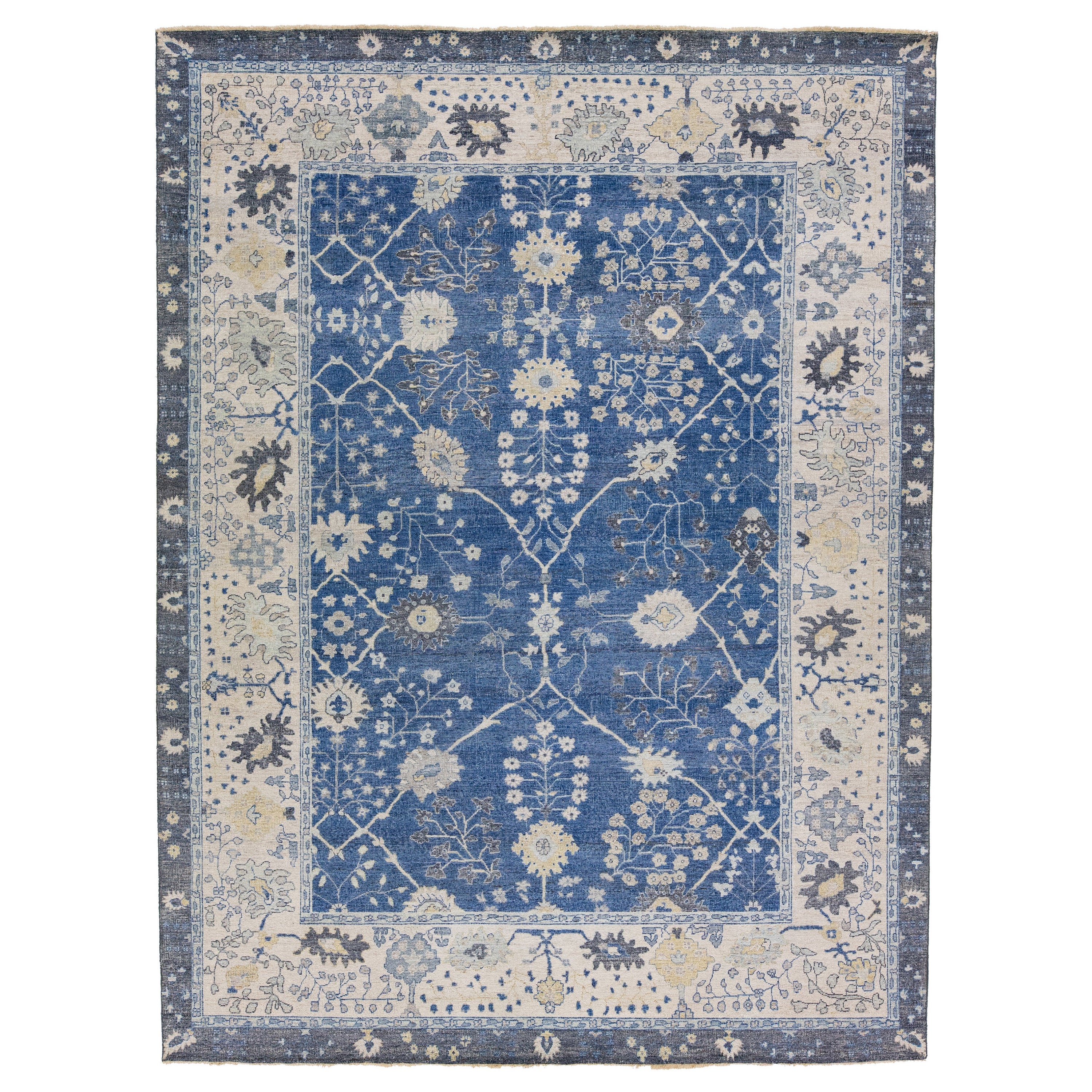 Apadana's Artisan Collection Handgefertigter blauer Wollteppich