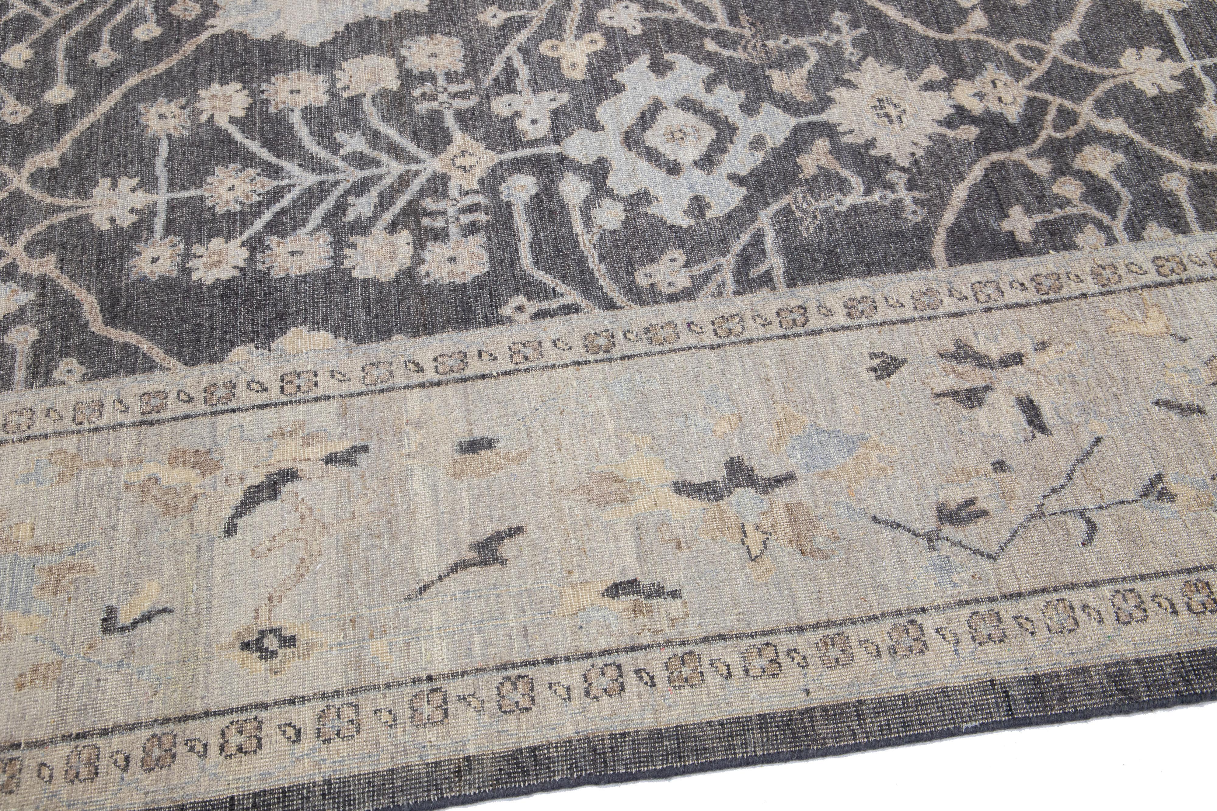 Apadana's Artisan Collection Handmade Charcoal Allover Motif Wool Rug  In New Condition For Sale In Norwalk, CT