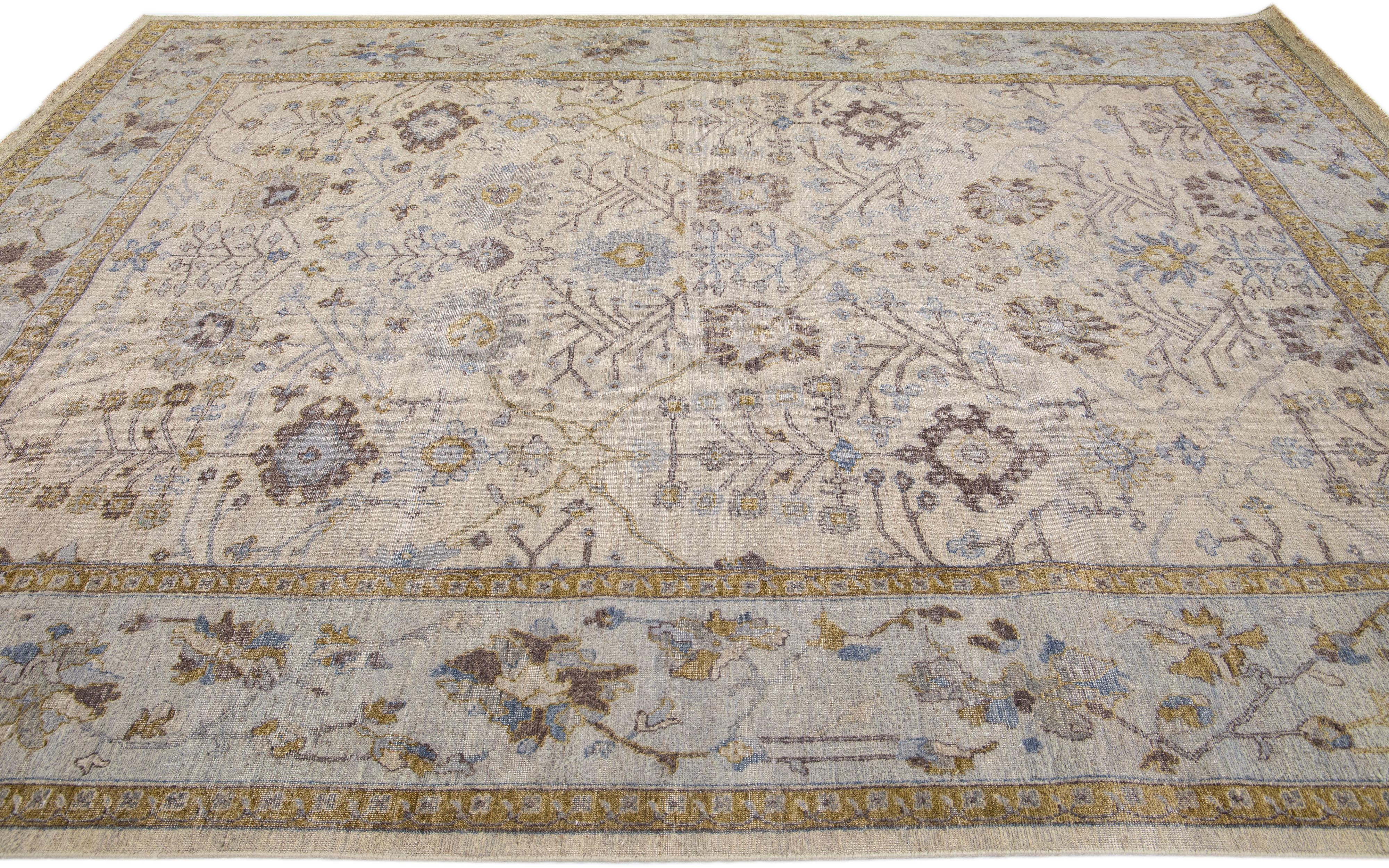 Apadana's Artisan Collection Handmade Floral Beige Wool Rug In New Condition For Sale In Norwalk, CT