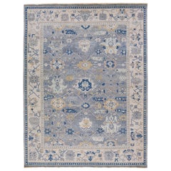 Apadana's Artisan Collection Handgefertigter, geblümter, grauer Wollteppich mit Blumenmuster