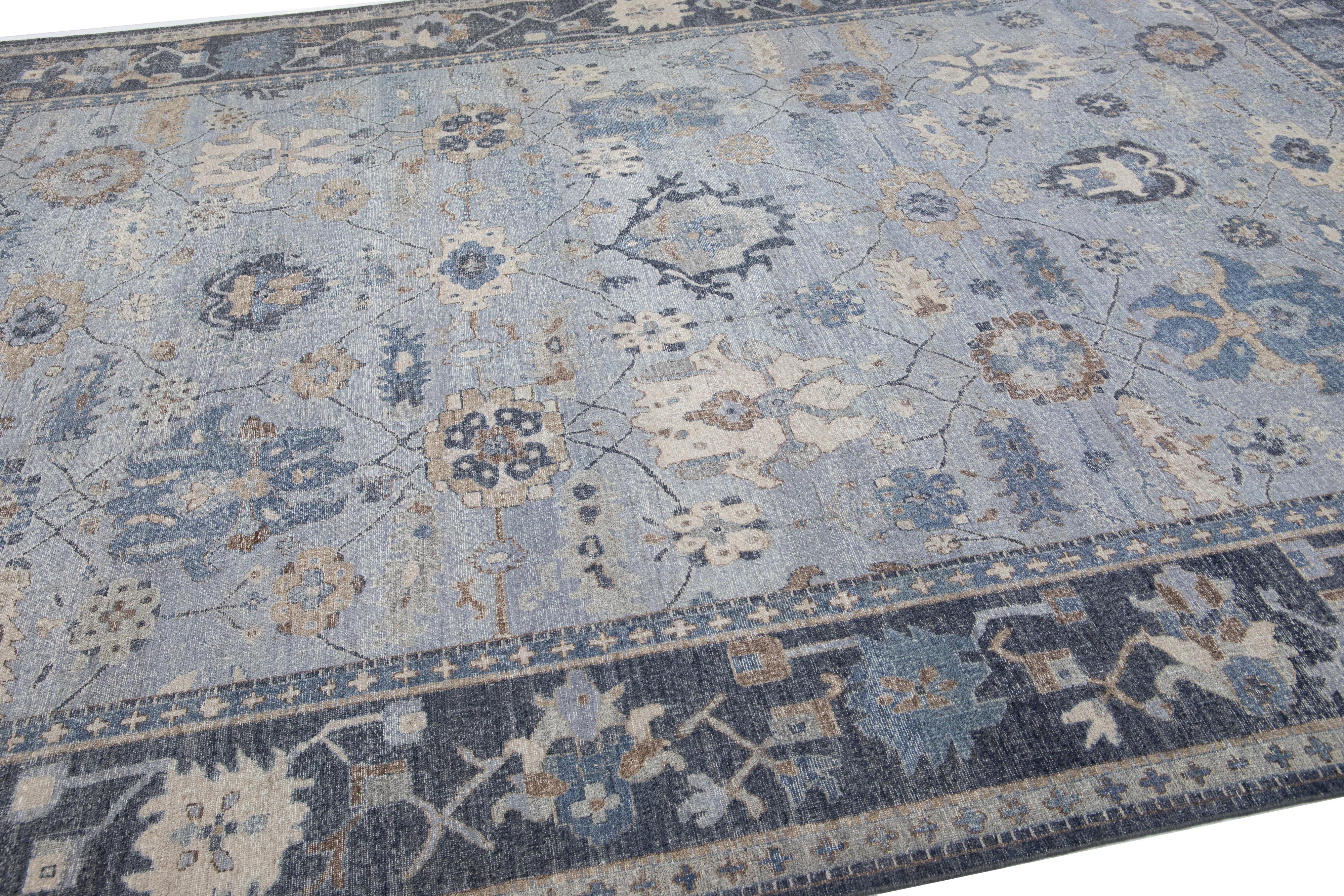 Hand-Knotted Apadana's Artisan Collection Handmade Floral Gray Wool Rug For Sale