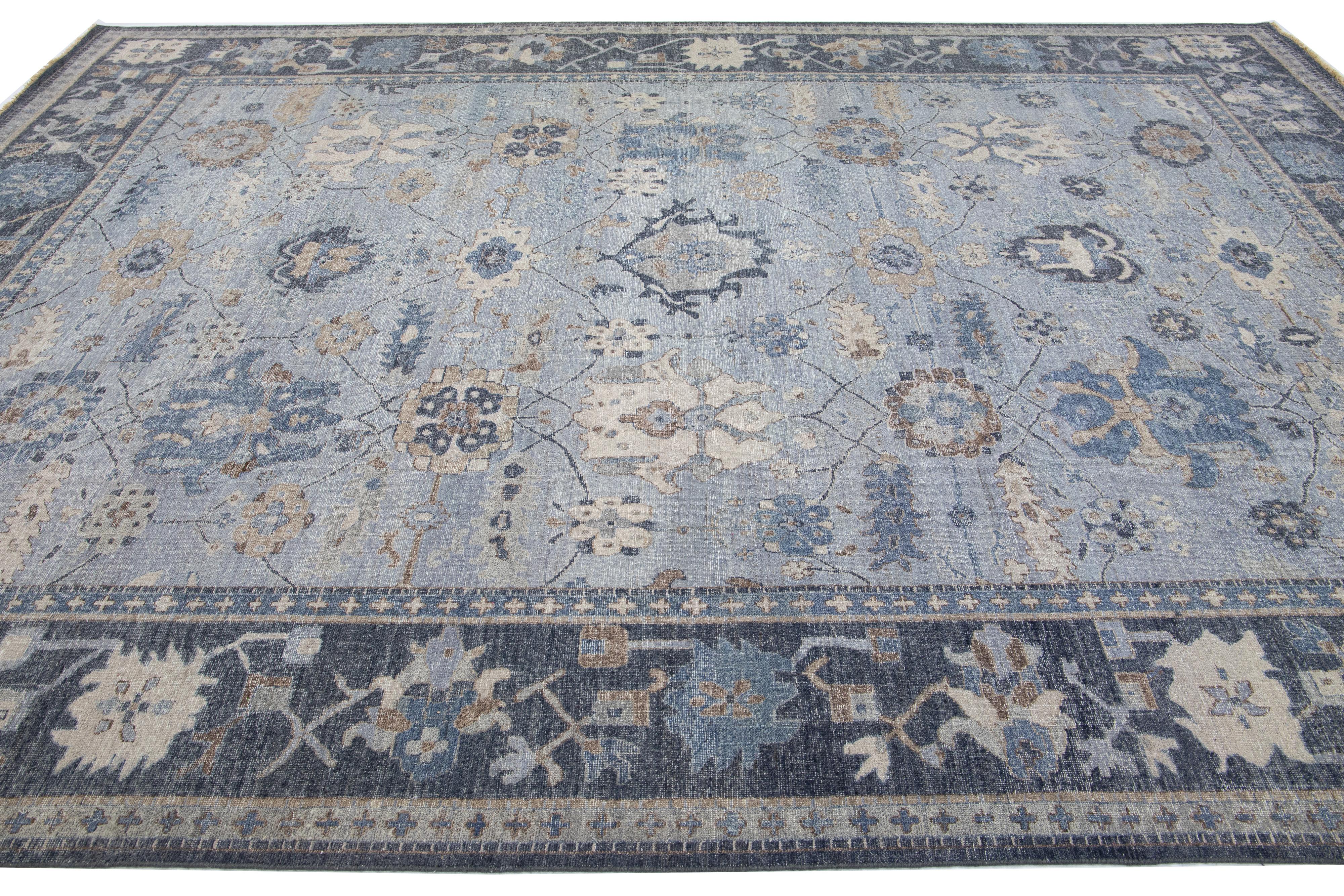 Apadana's Artisan Collection Handmade Floral Gray Wool Rug In New Condition For Sale In Norwalk, CT
