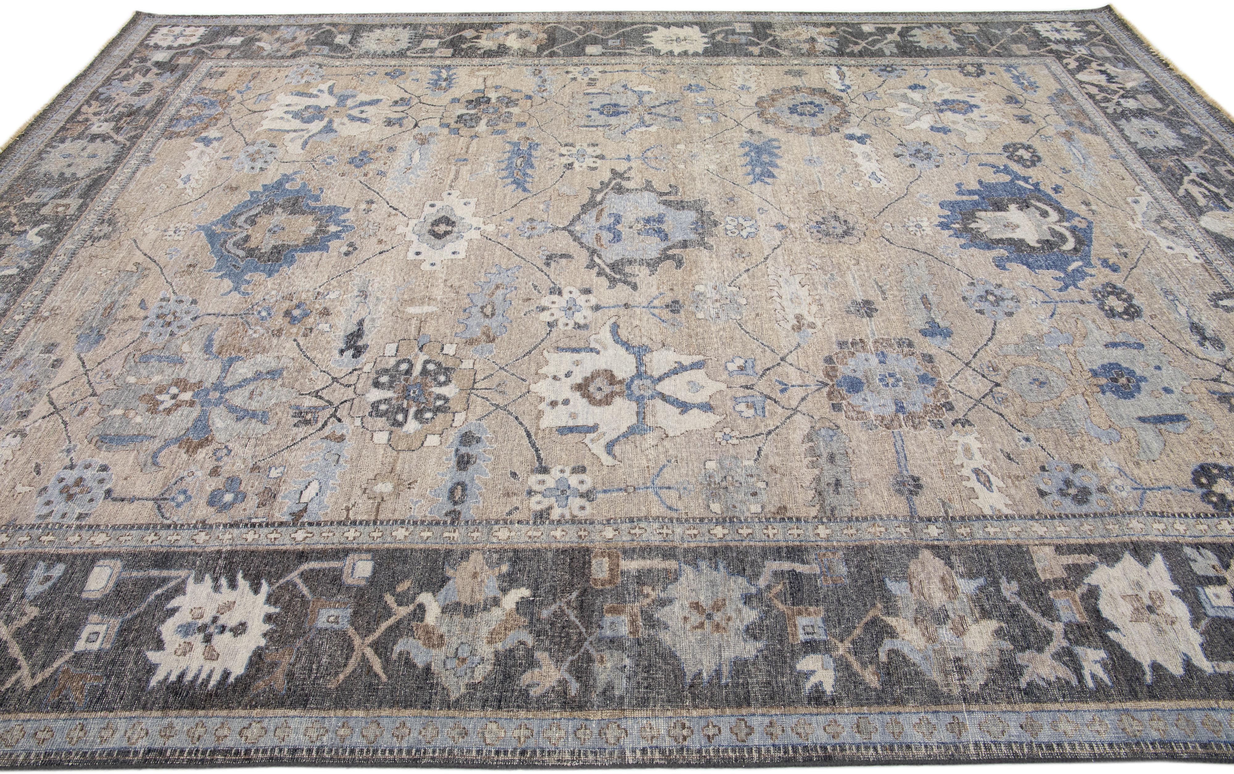 Apadana's Artisan Collection Handmade Floral Gray Wool Rug In New Condition For Sale In Norwalk, CT