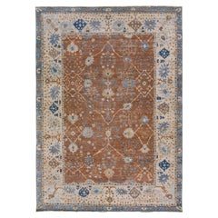 Apadana's Artisan Collection Handgefertigter brauner Wollteppich mit Blumenmuster