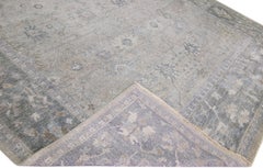 Apadana's Artisan Collection Light Gray Handmade Floral Indian Wool Rug