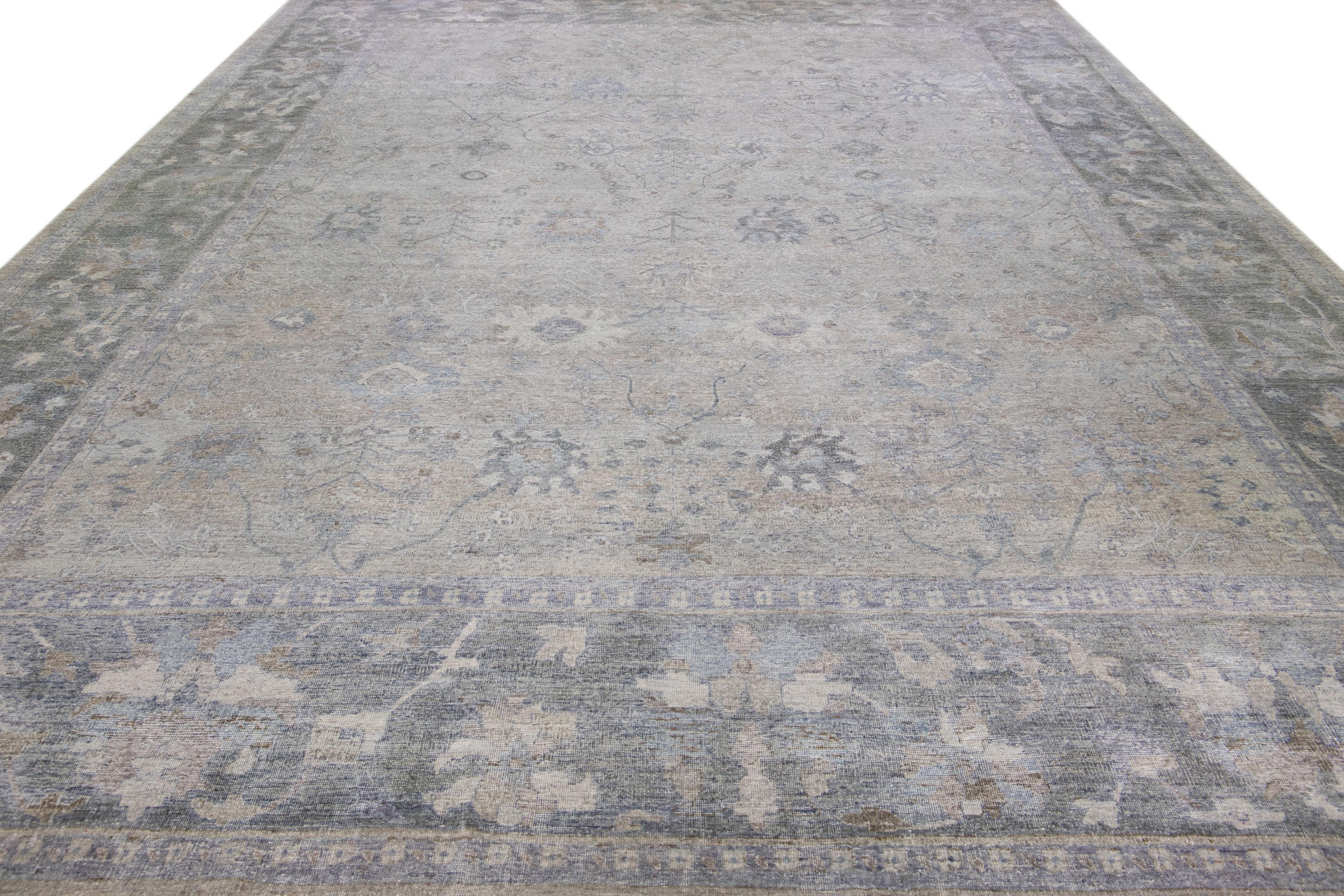 Colección Artesana de Apadana Alfombra de Lana India Floral Gris Claro Hecha a Mano Moderno en venta