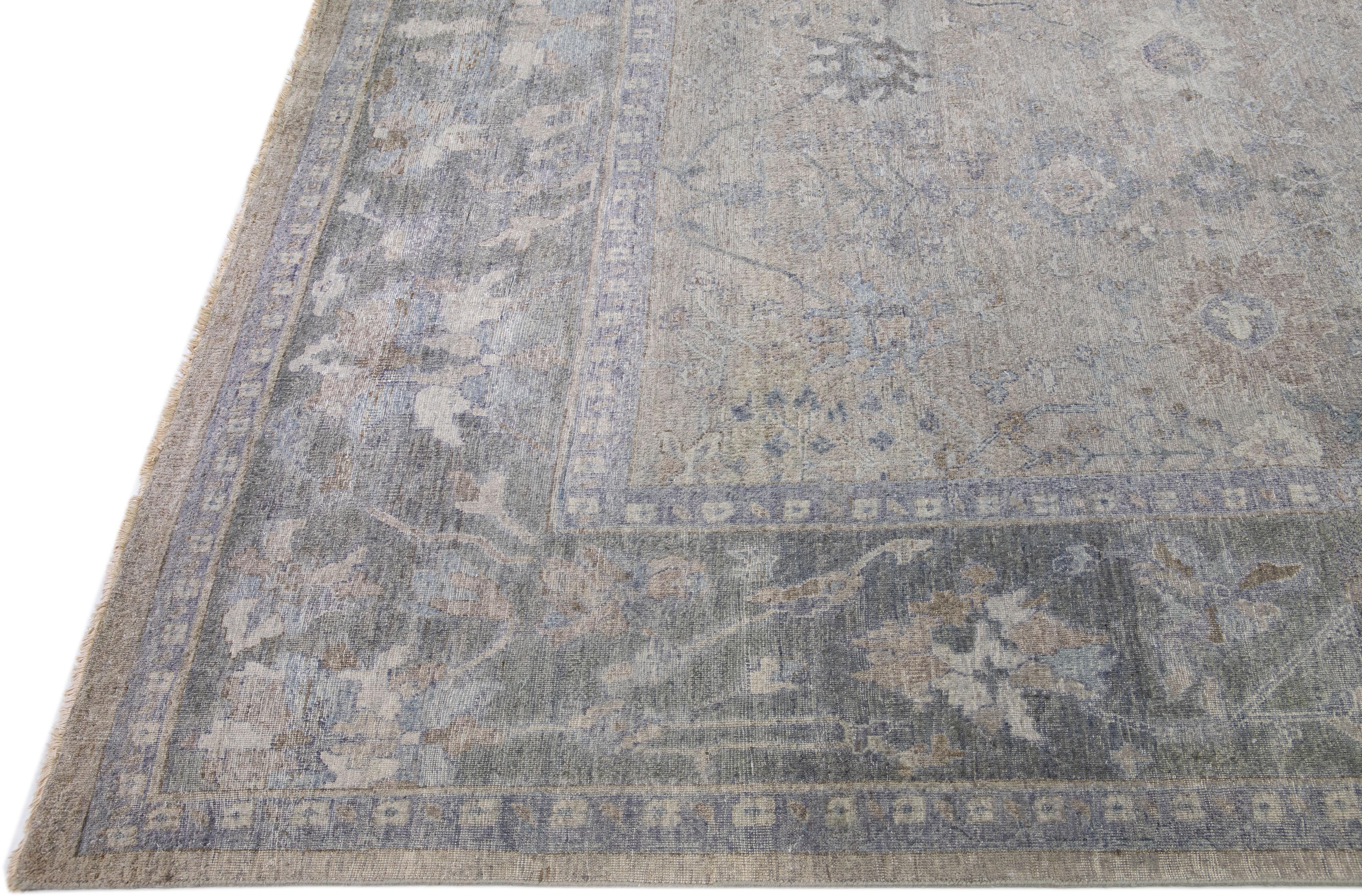 Colección Artesana de Apadana Alfombra de Lana India Floral Gris Claro Hecha a Mano Indio en venta