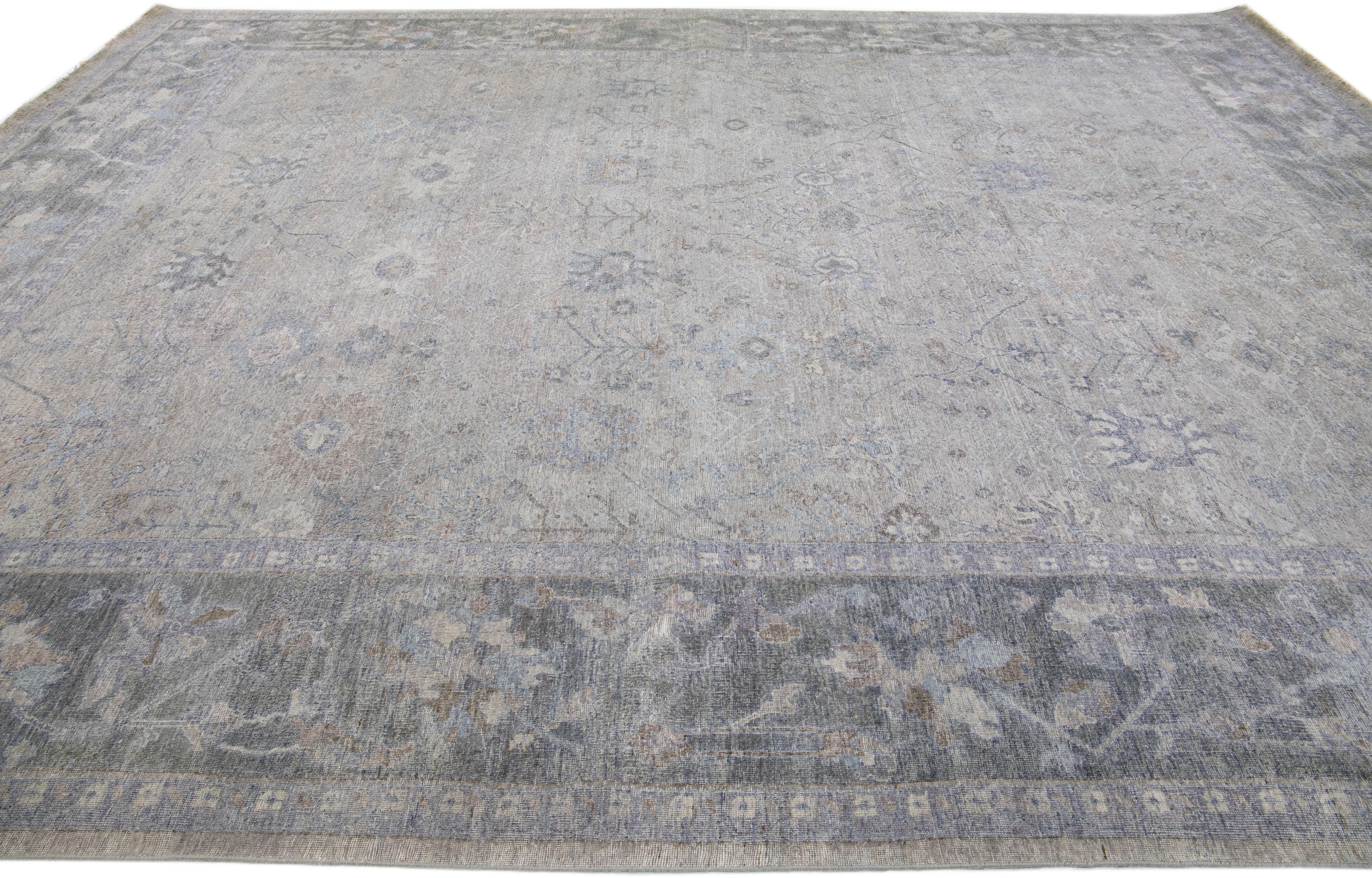 Colección Artesana de Apadana Alfombra de Lana India Floral Gris Claro Hecha a Mano Anudado a mano en venta
