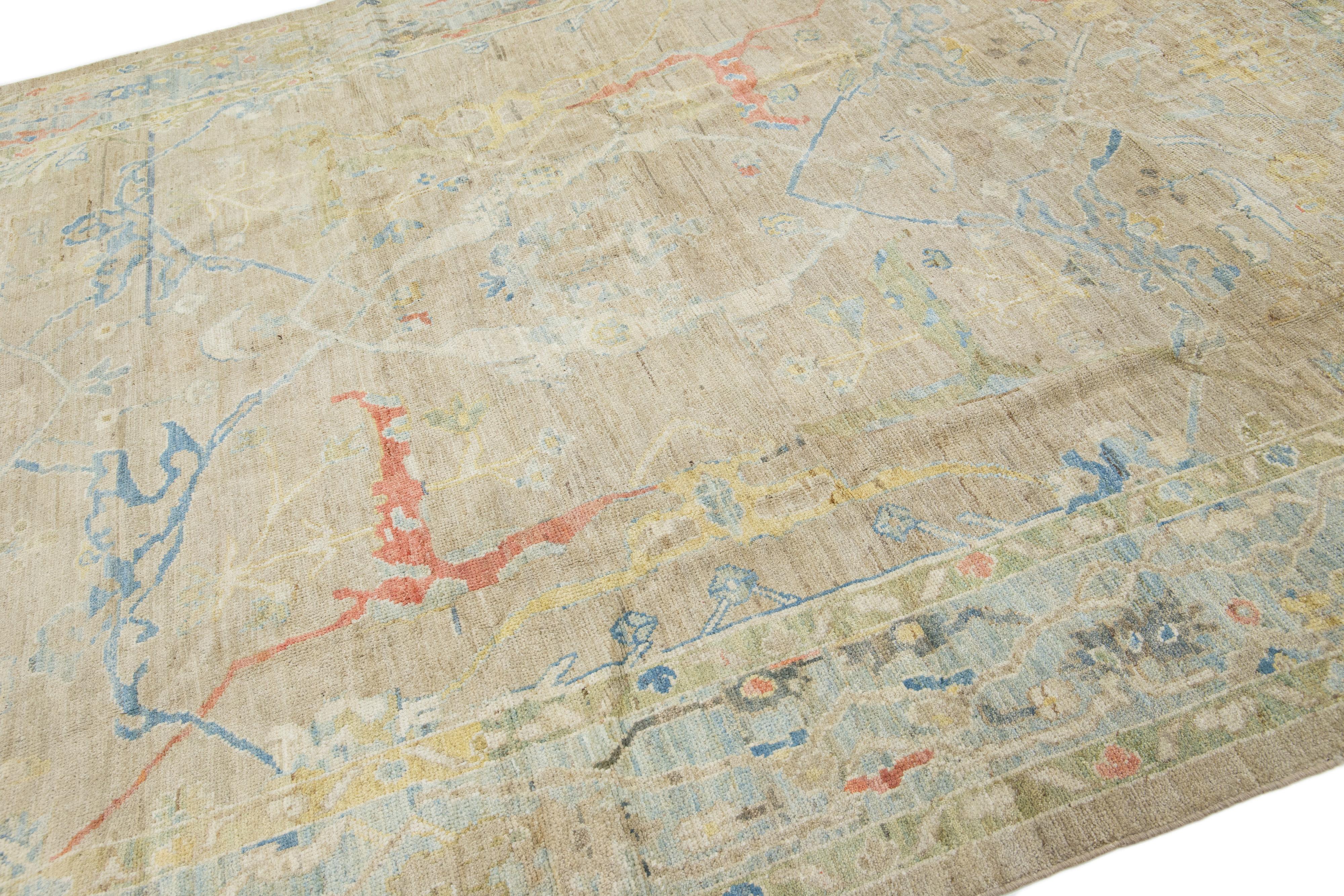 Tappeto in lana Sultanabad Rugs di Apadana dal design contemporaneo e realizzato a mano in marrone chiaro in vendita 3