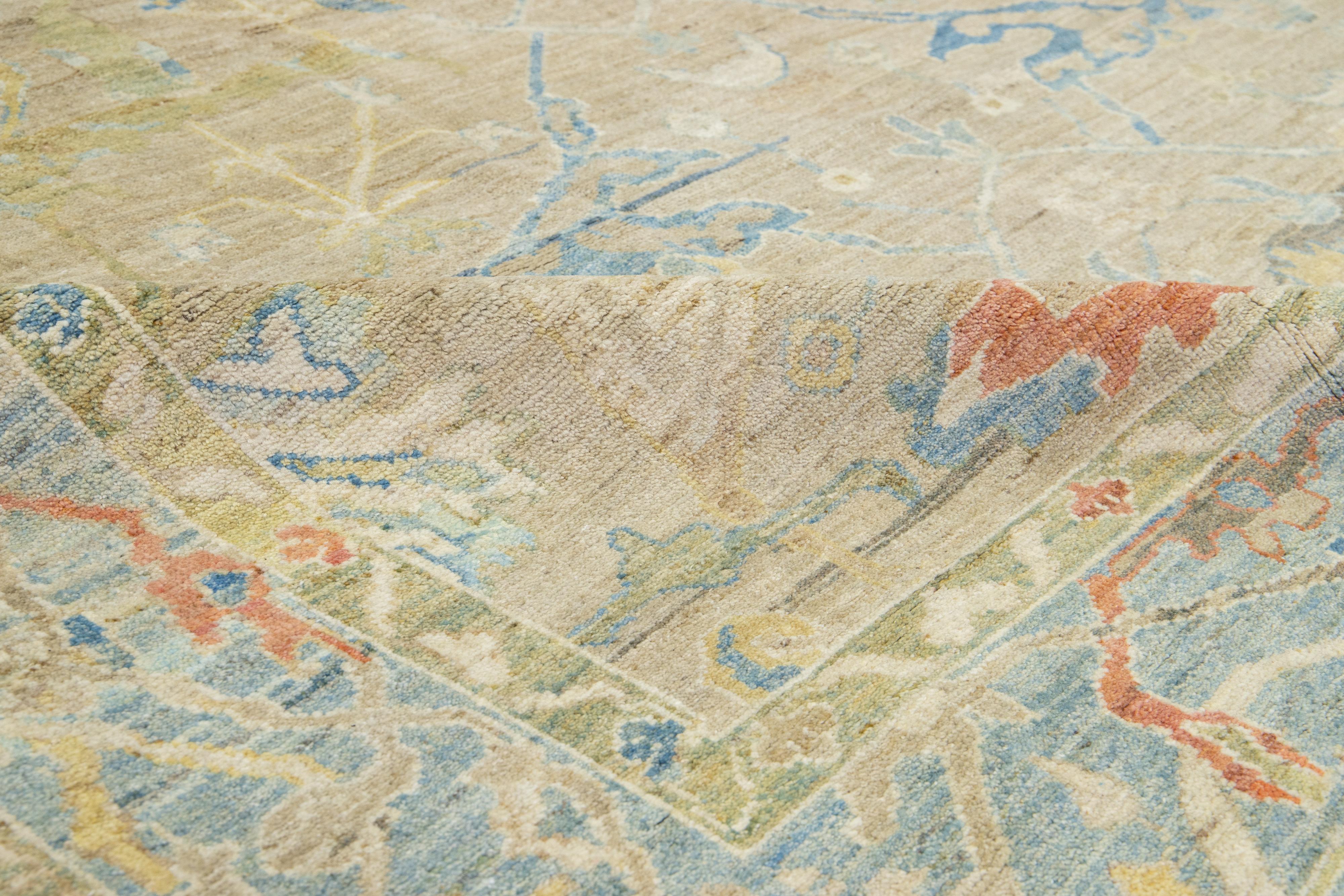 Tappeto in lana Sultanabad Rugs di Apadana dal design contemporaneo e realizzato a mano in marrone chiaro in vendita 2