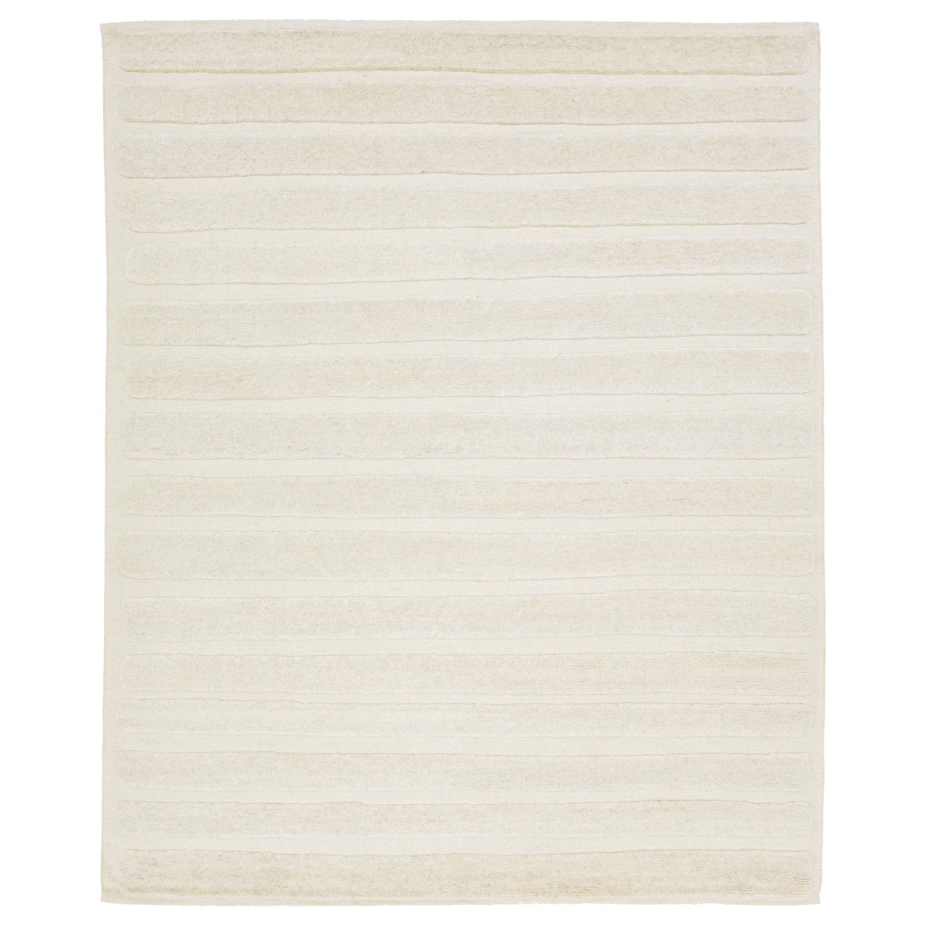 Tapis contemporain en laine ivoire d'Apadana avec un style marocain rayé