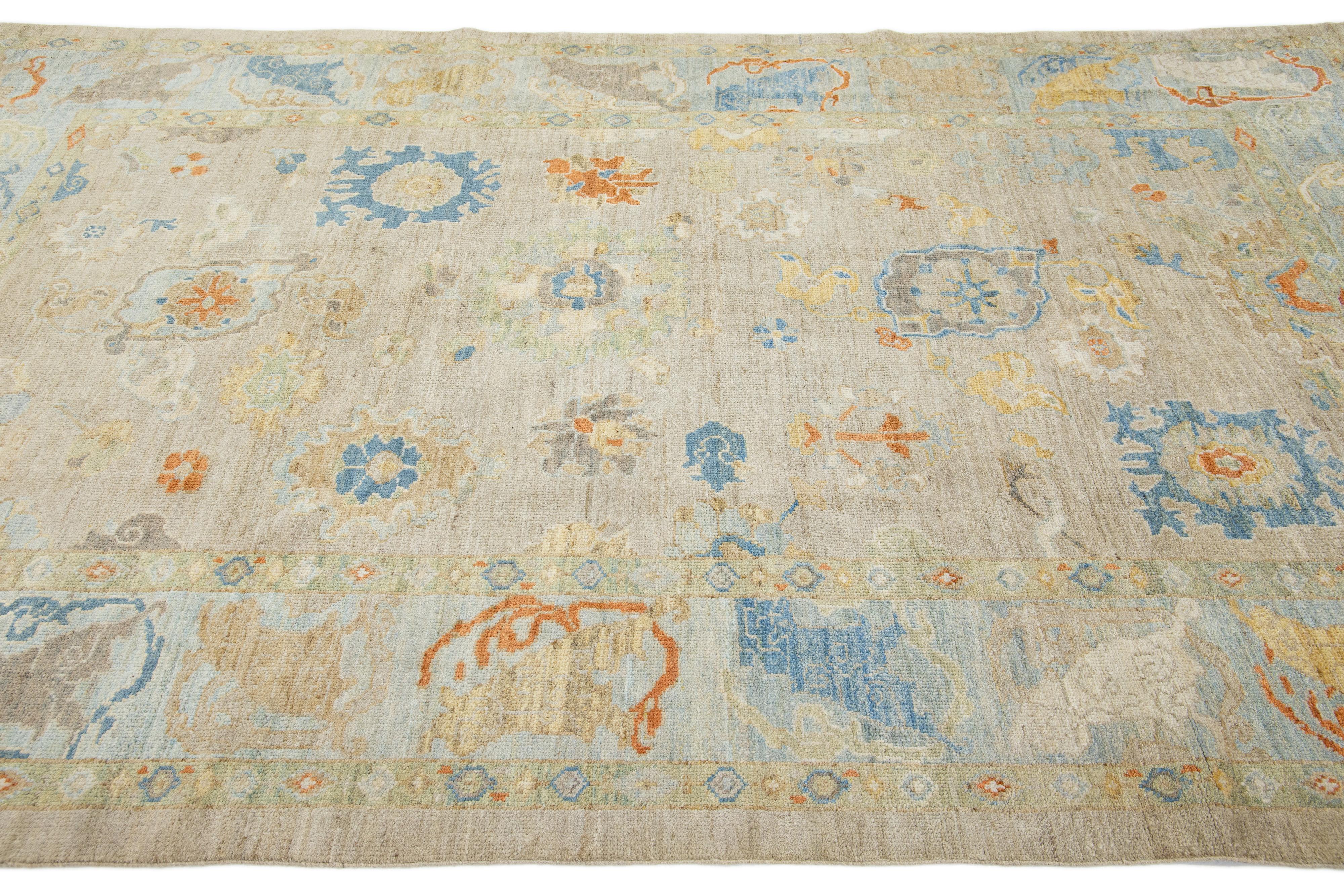 Tappeto contemporaneo in lana Sultanabad Rugs marrone chiaro con design/One di Apadana in vendita 1