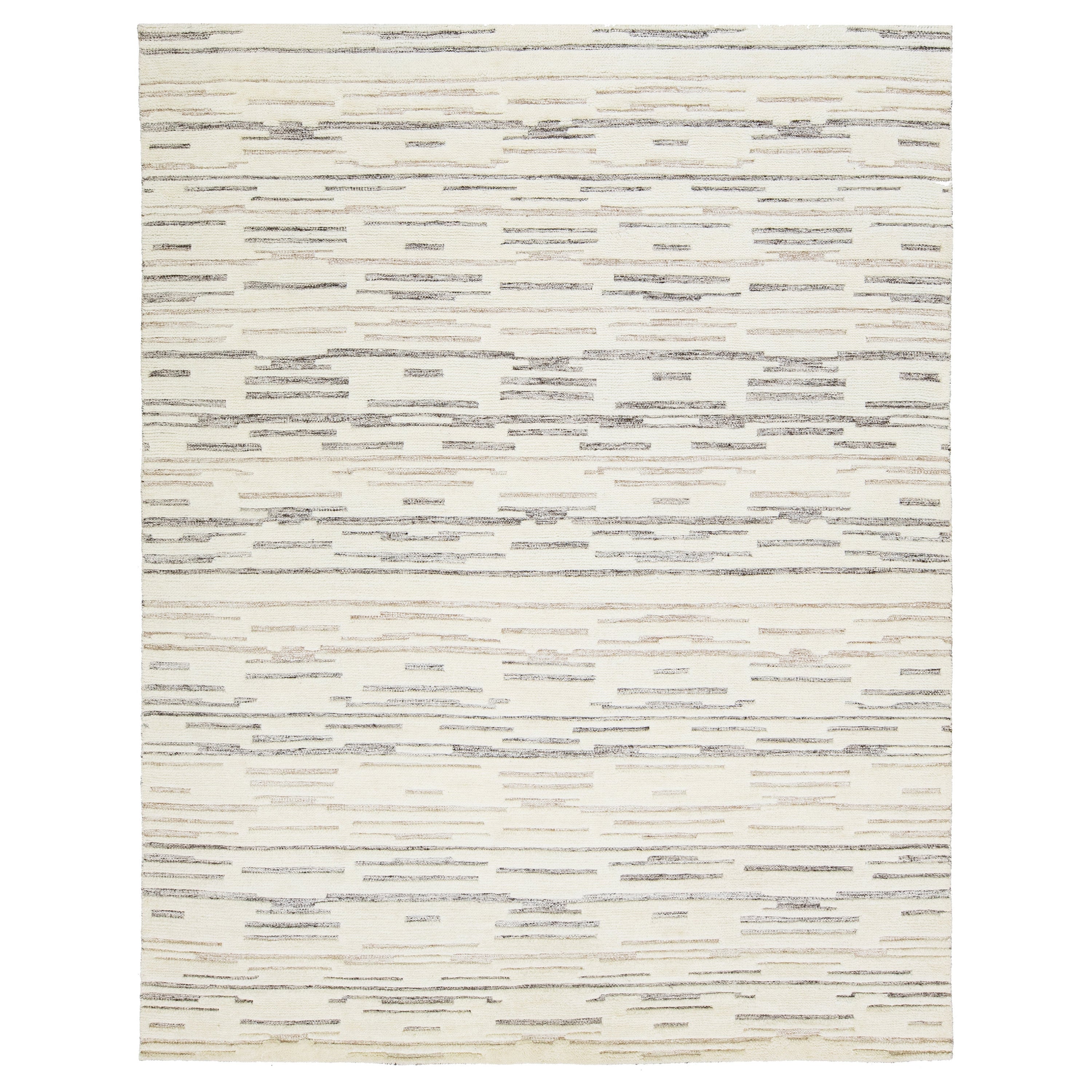 Apadana's Contemporary Moroccan-Style Ivory Wool Rug With a Striped Pattern