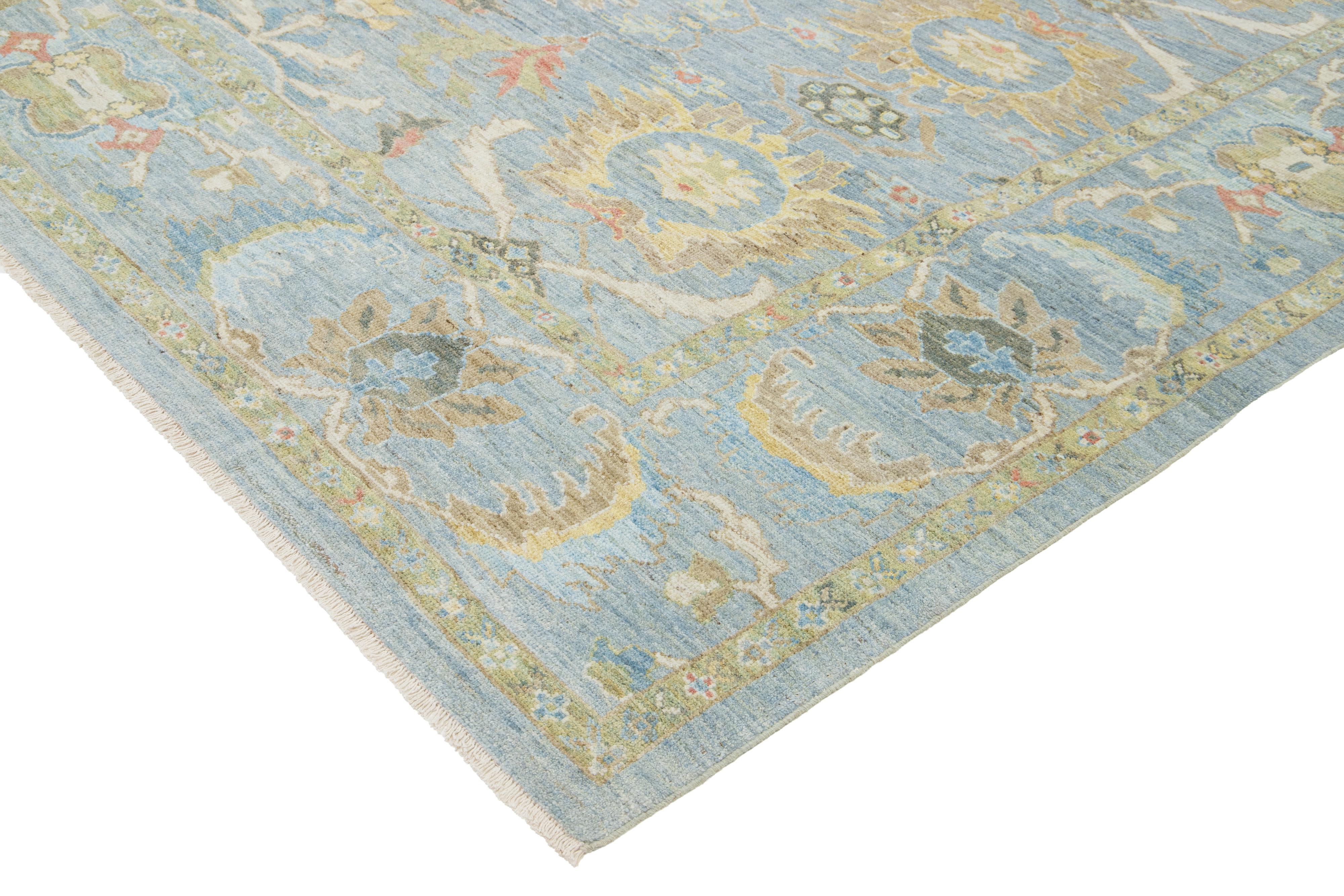 Apadana's  Contemporary Sultanabad Floral Wool Rug In Light Blue im Angebot 4
