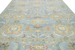 Apadana's  Contemporary Sultanabad Floral Wool Rug In Light Blue