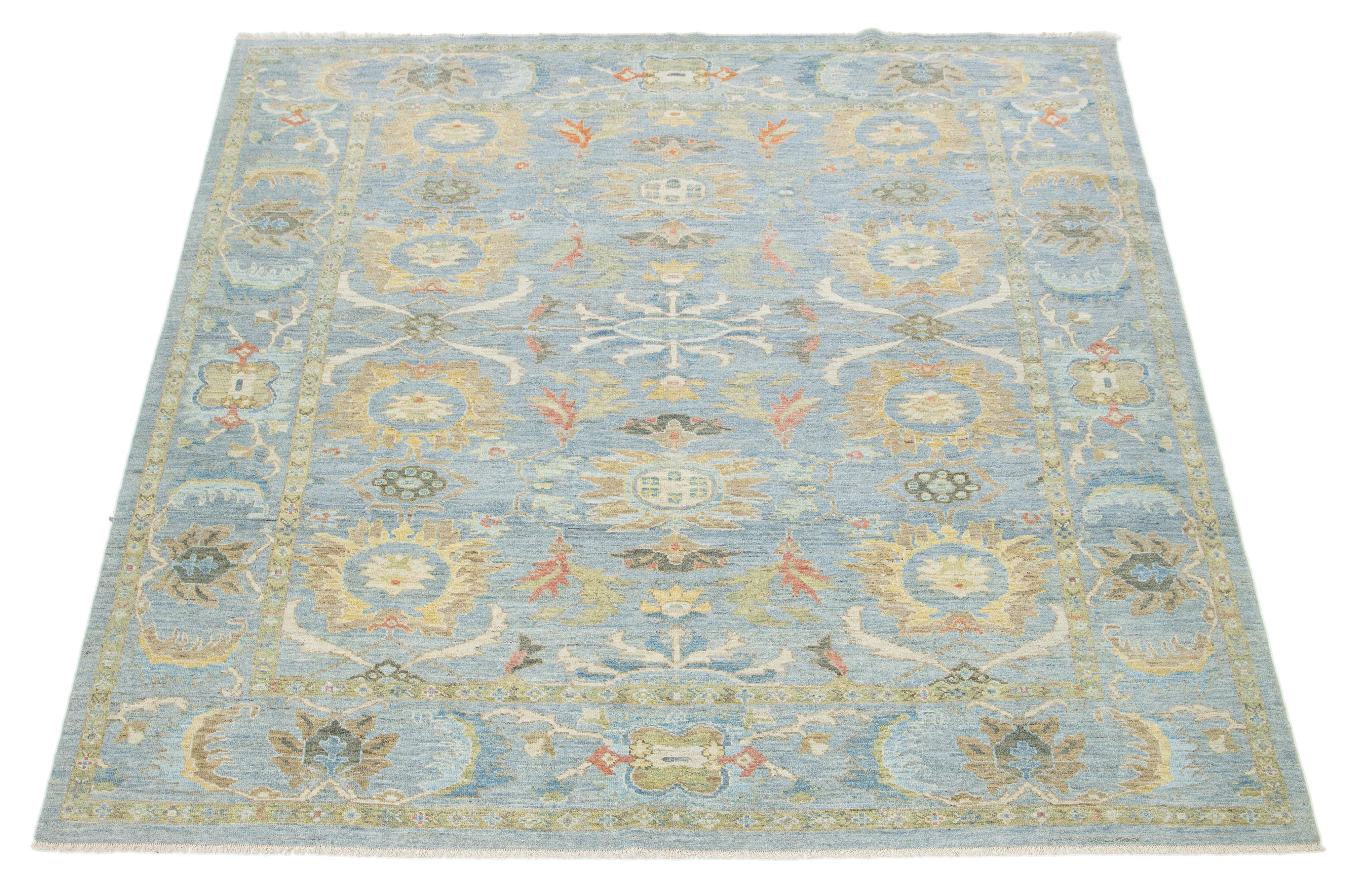 Apadana's  Contemporary Sultanabad Floral Wool Rug In Light Blue im Angebot 1