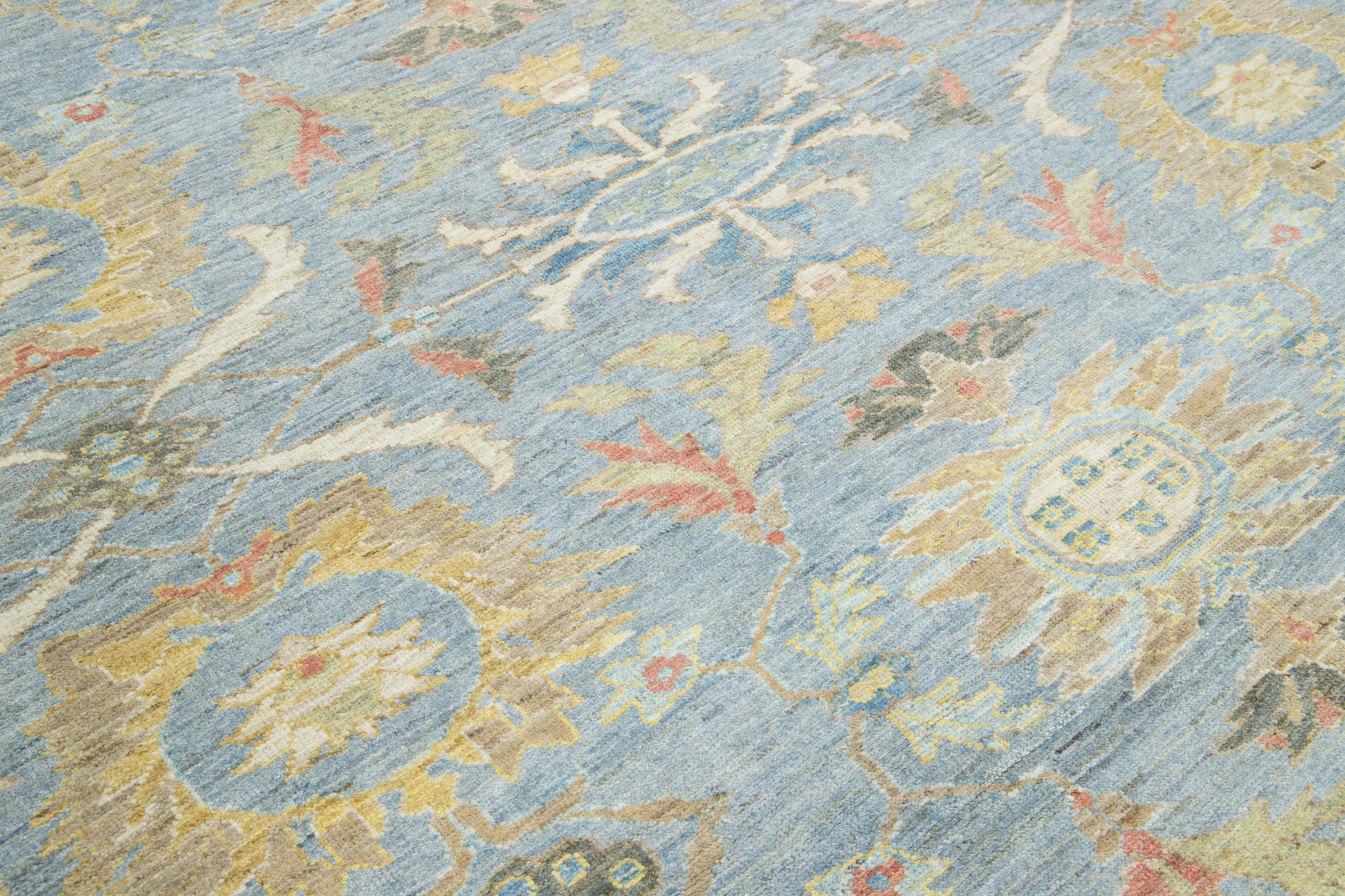 Apadana's  Contemporary Sultanabad Floral Wool Rug In Light Blue im Angebot 2