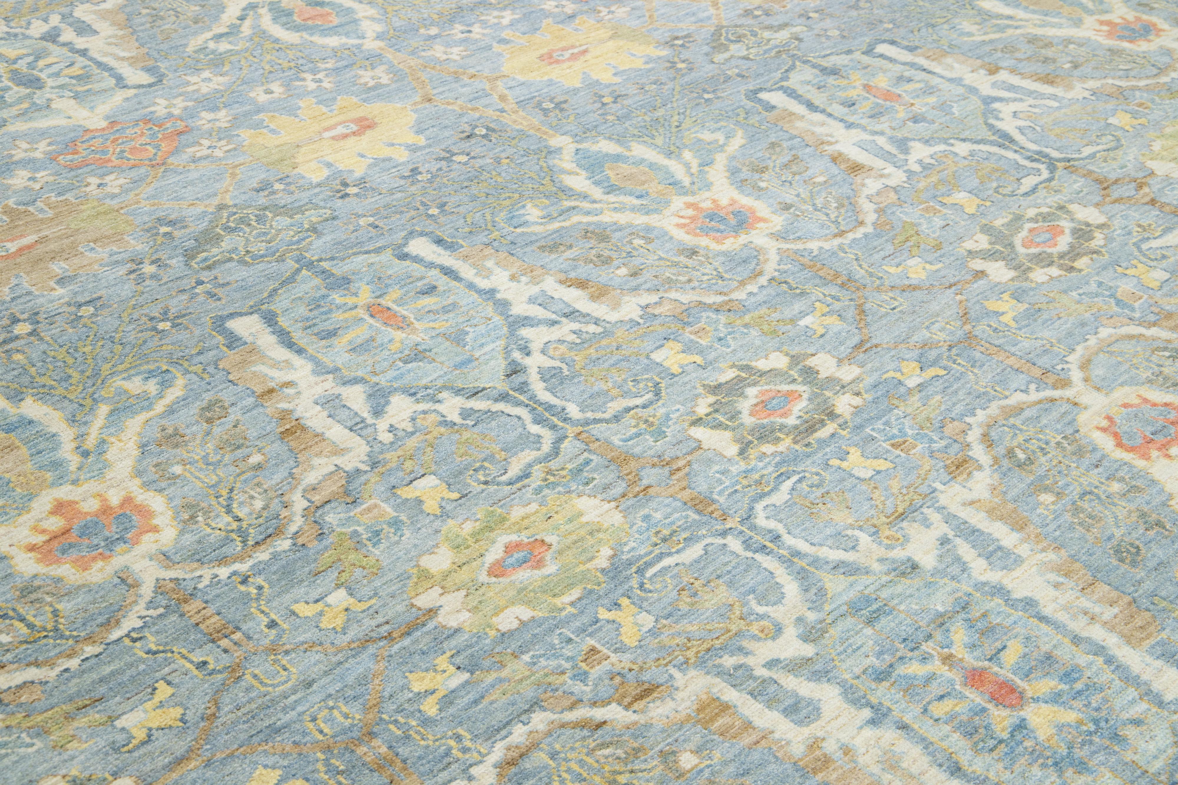 Apadana's Contemporary Sultanabad Wool Rug In Blue With Floral Pattern For Sale 5