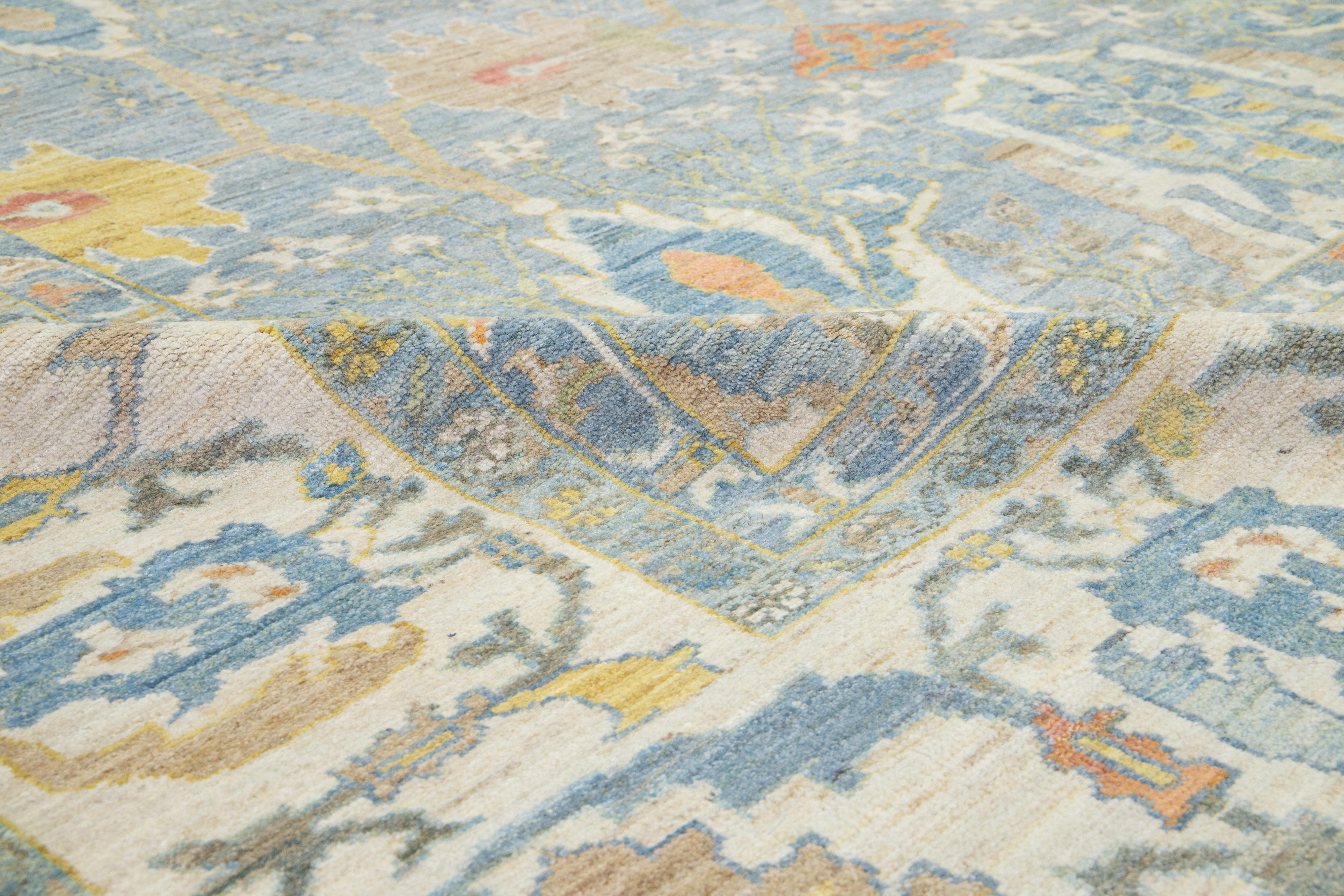 Apadana's Contemporary Sultanabad Wool Rug In Blue With Floral Pattern For Sale 6