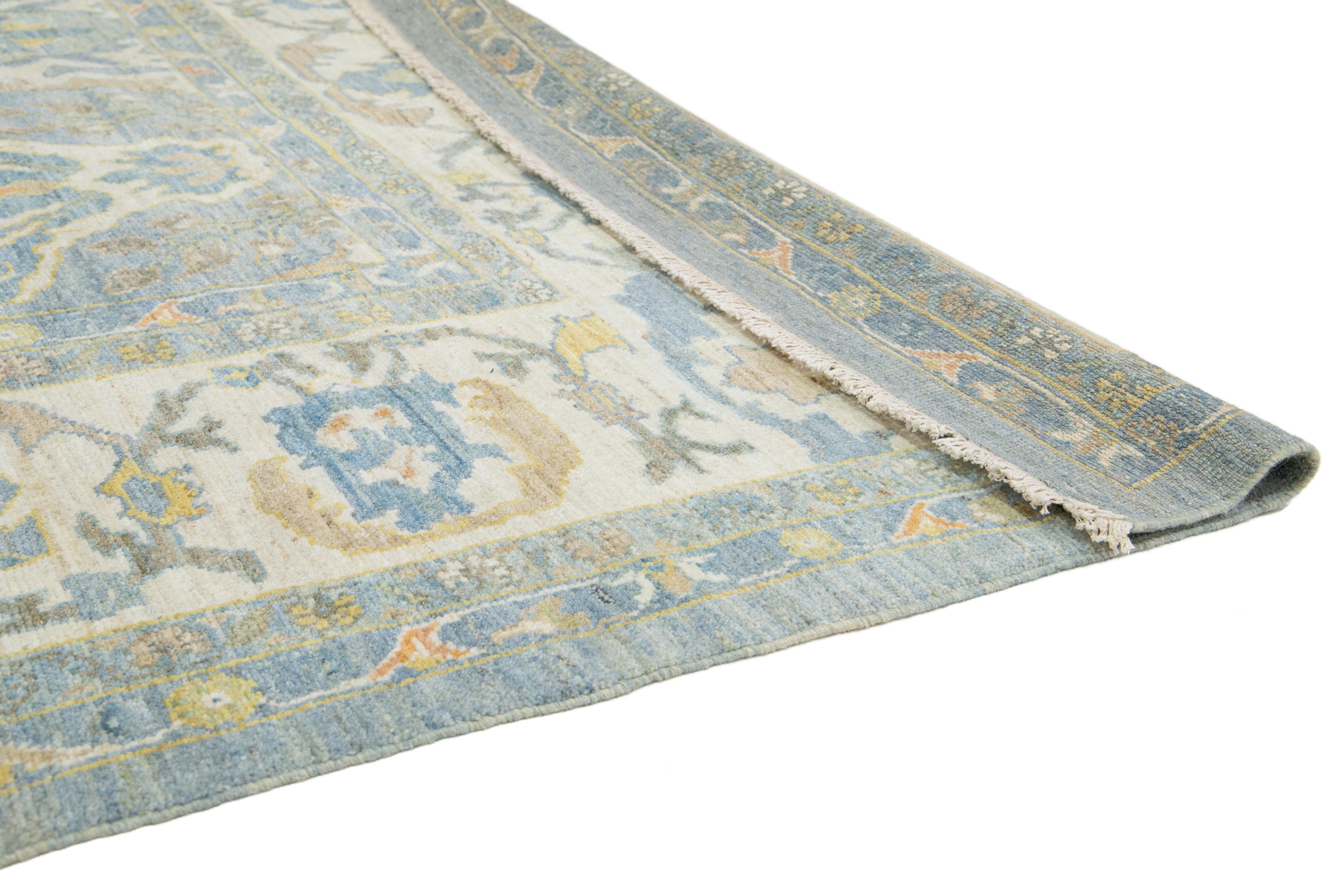 Apadana's Contemporary Sultanabad Wool Rug In Blue With Floral Pattern In New Condition For Sale In Norwalk, CT