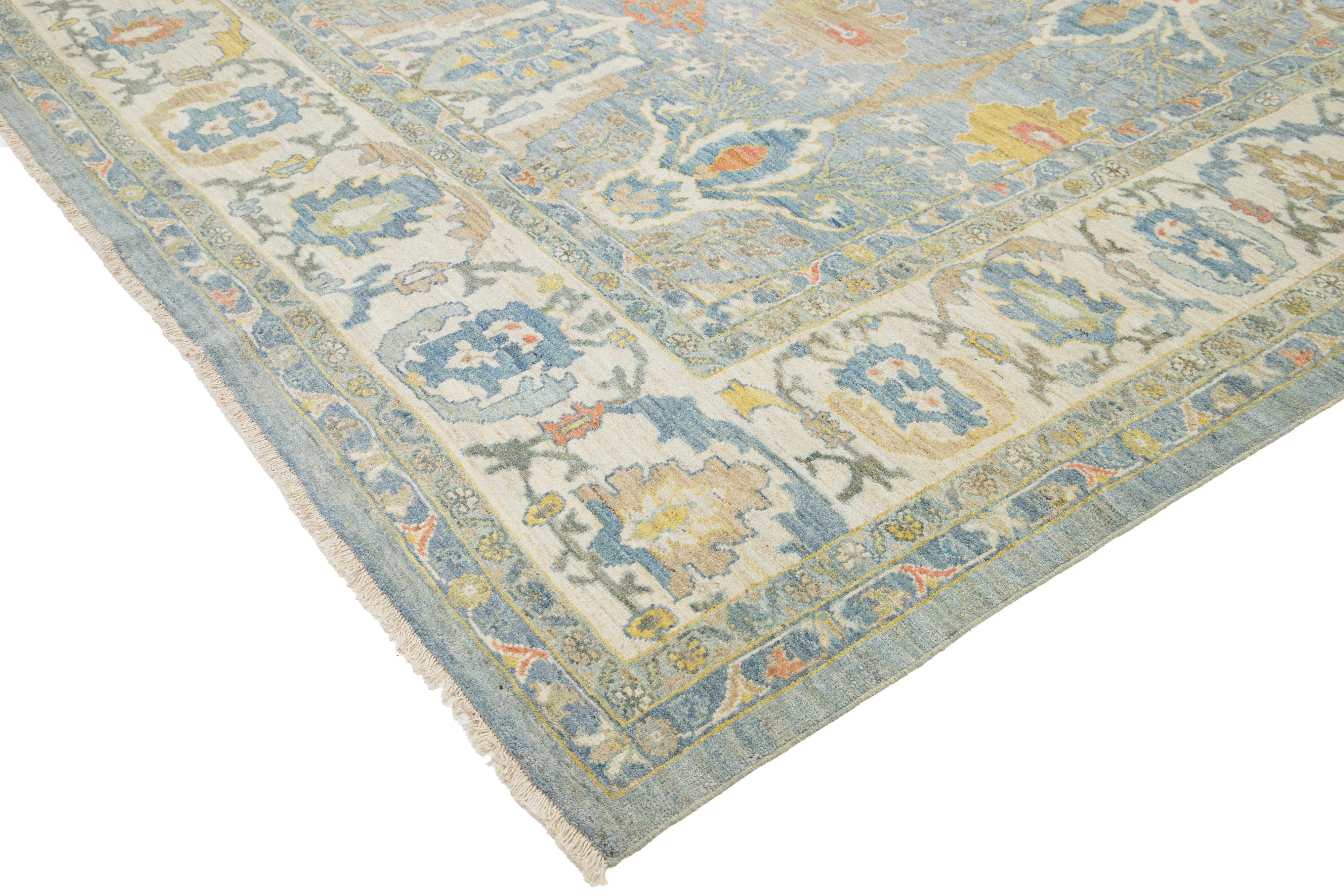 Apadana's Contemporary Sultanabad Wool Rug In Blue With Floral Pattern For Sale 1