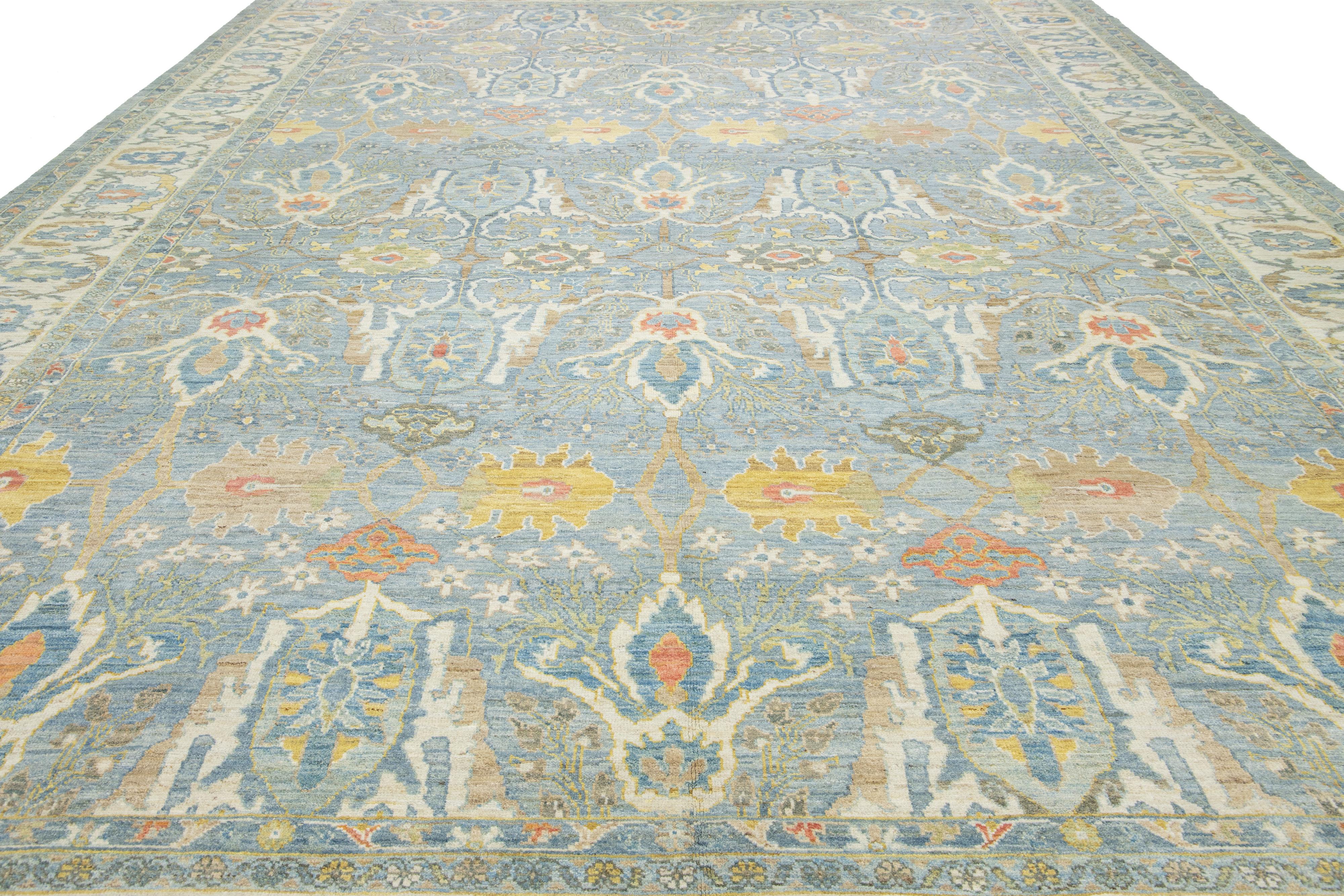 Apadana's Contemporary Sultanabad Wool Rug In Blue With Floral Pattern For Sale 4